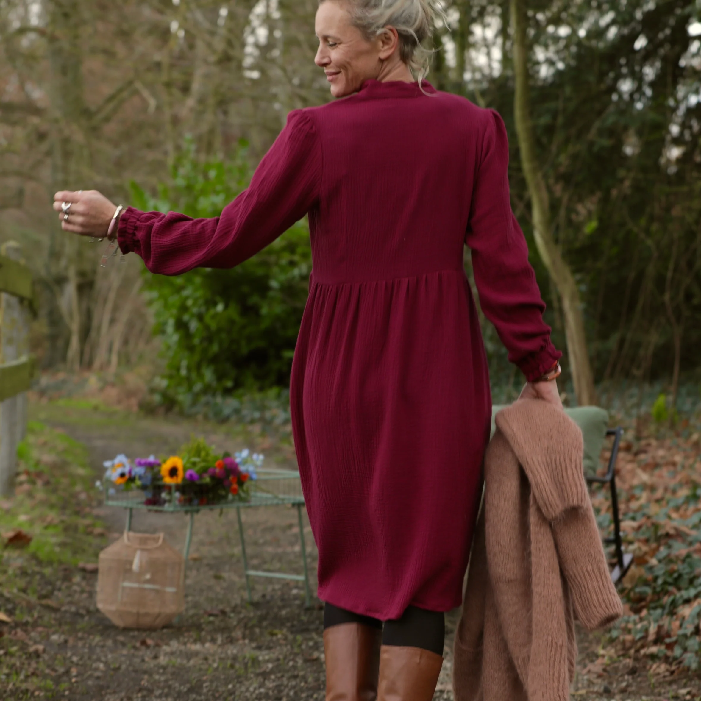 Robe Allegra - double gaze de coton framboise - Image 3