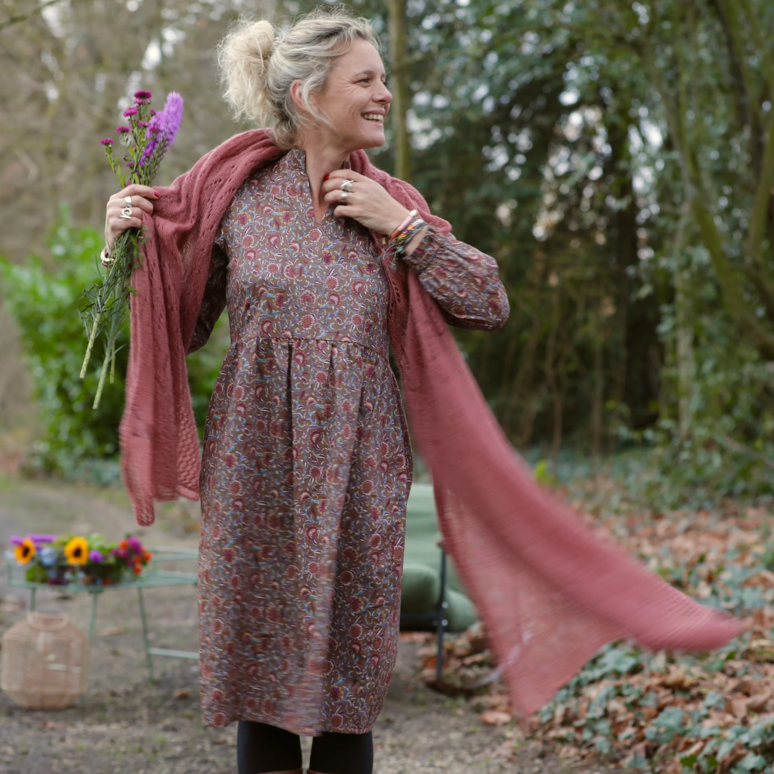 Robe Allegra - Satin de coton fleuri moka - Image 7