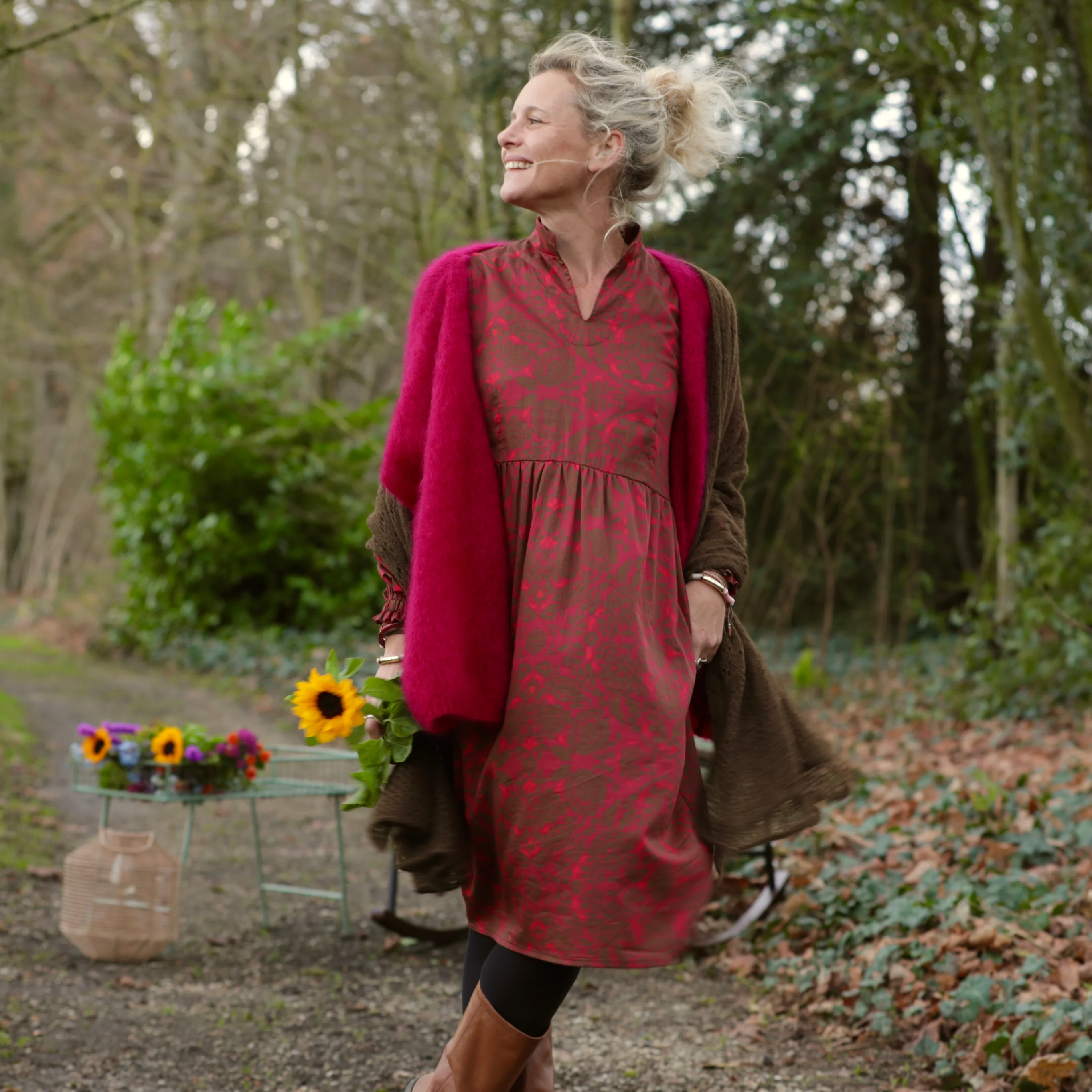 Robe Allegra - Satin de coton Gourmandise moka & rose