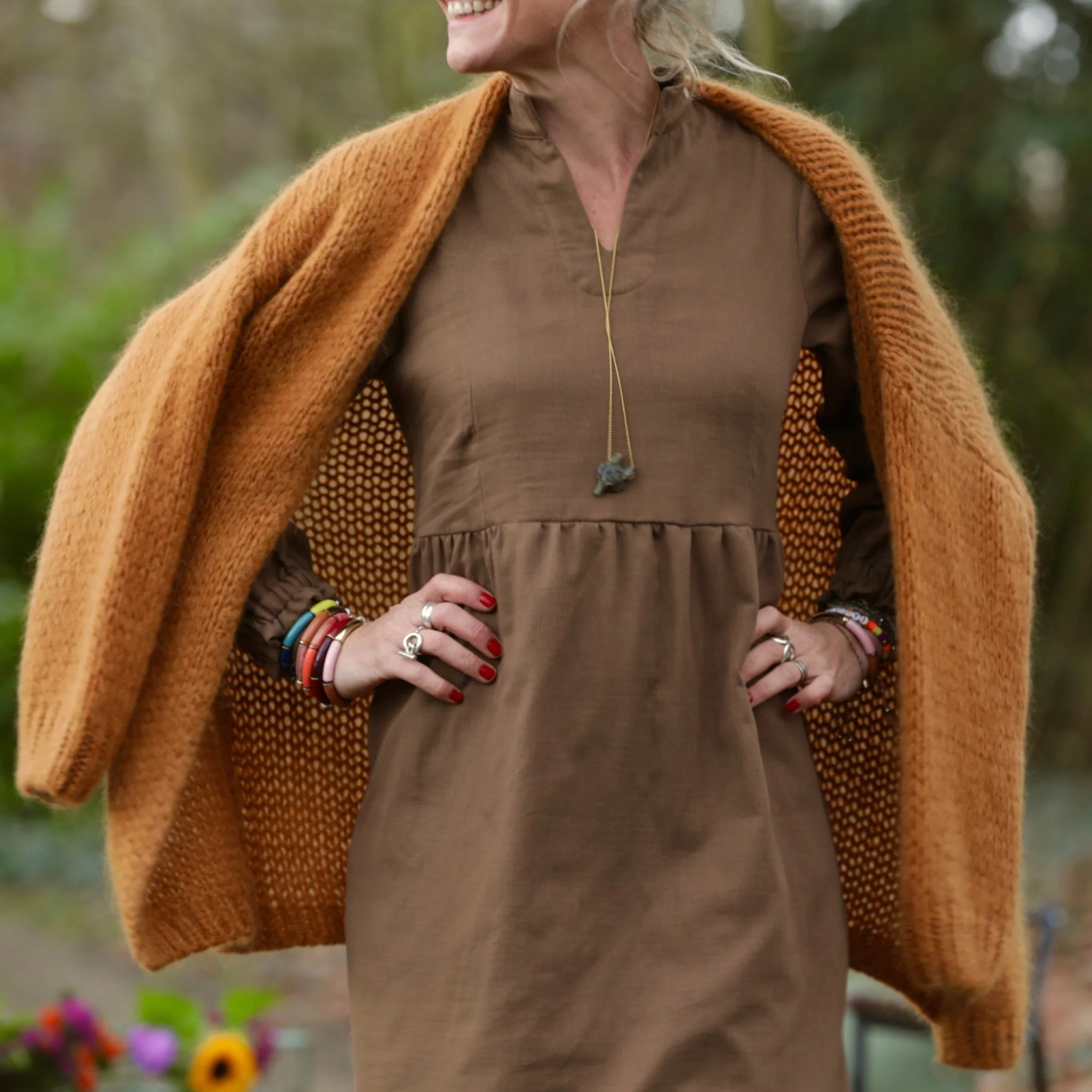 Robe Allegra - Tissage mixte gaze & sergé de coton moka - Image 4
