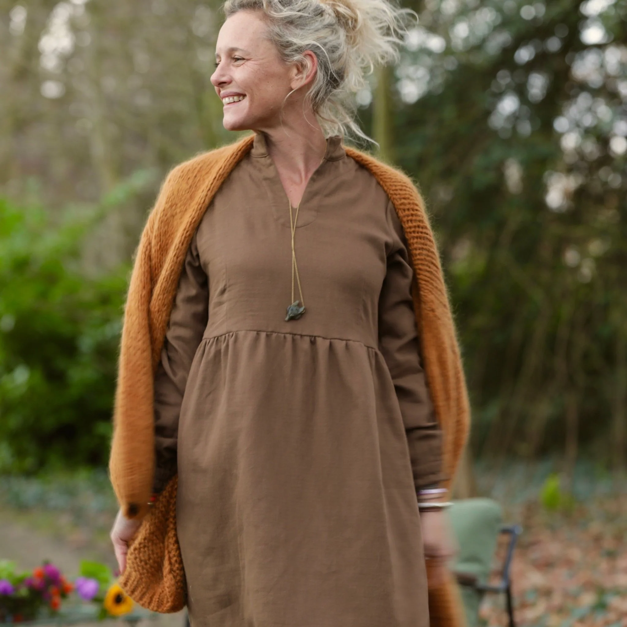 Robe Allegra - Tissage mixte gaze & sergé de coton moka - Image 8
