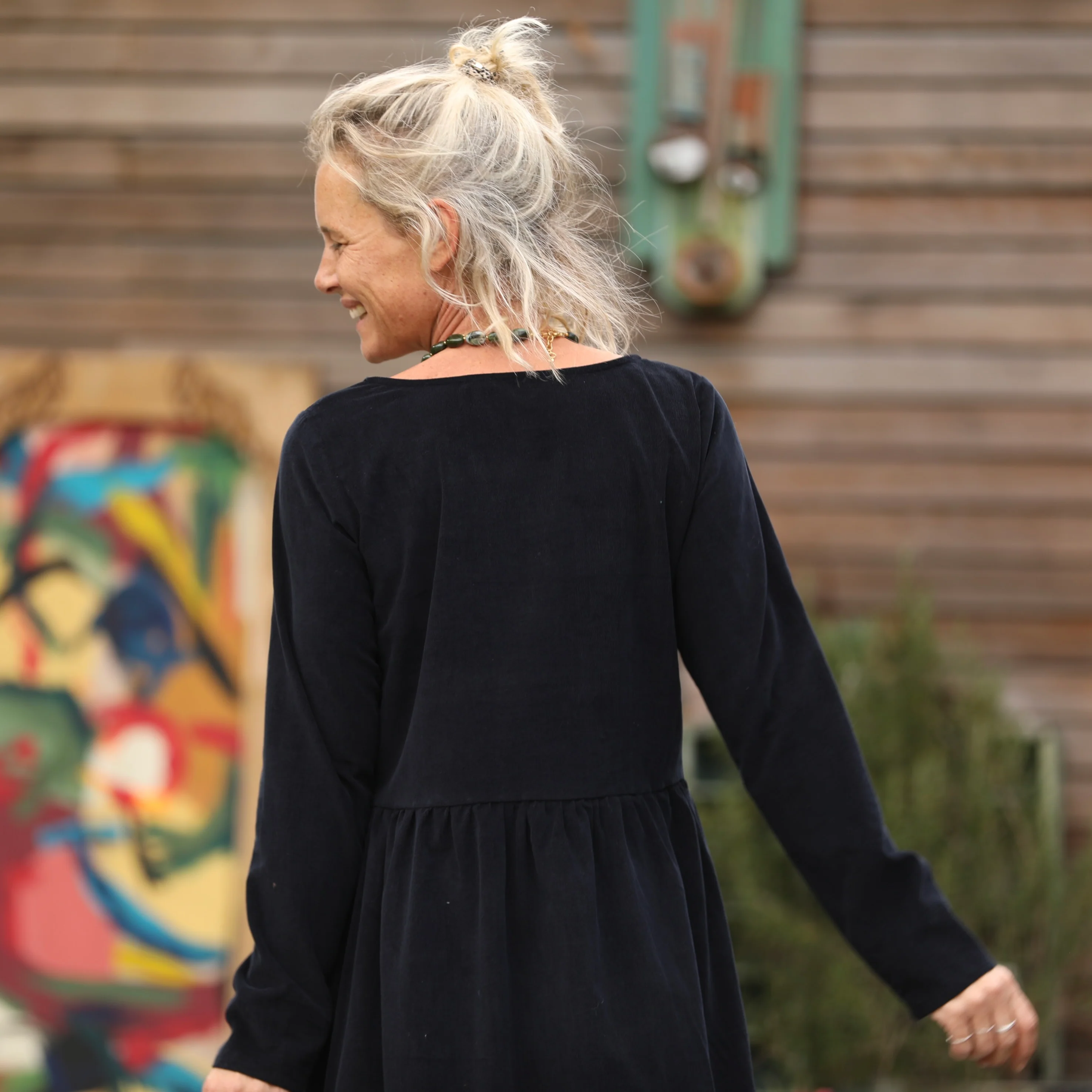 Robe Anaëlle - Velours milleraies marine - Image 2
