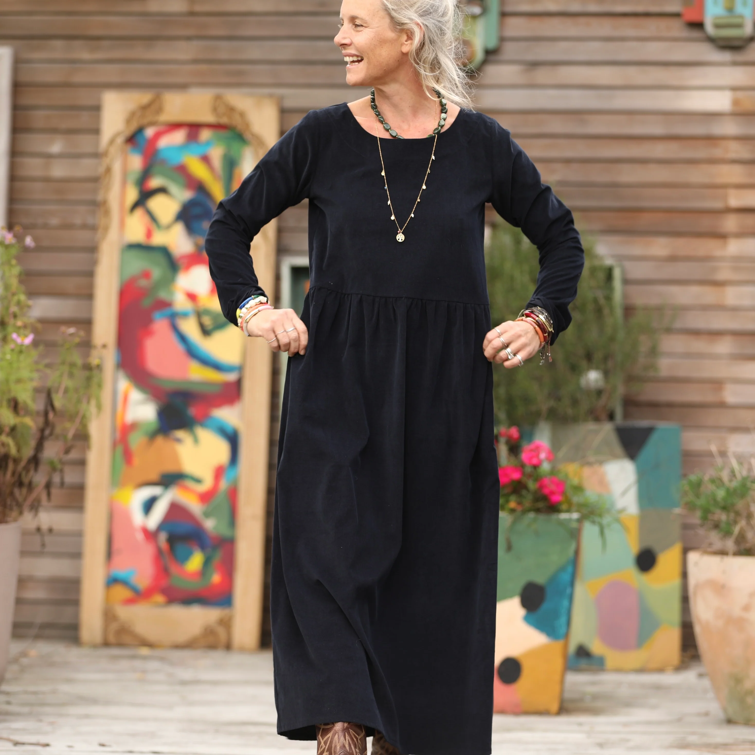 Robe Anaëlle - Velours milleraies marine - Image 7