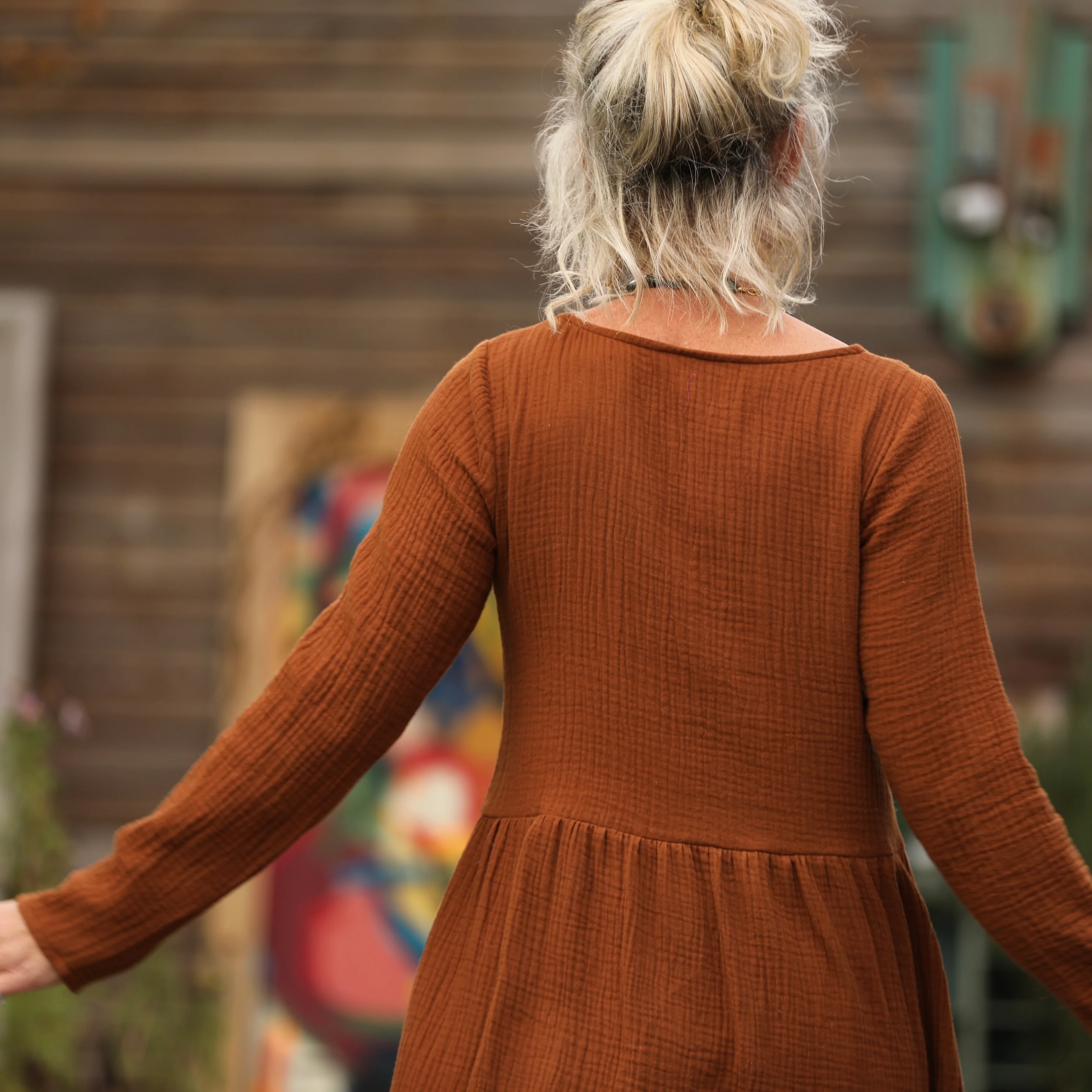 Robe Anaëlle - Double gaze de coton Camel - Image 5
