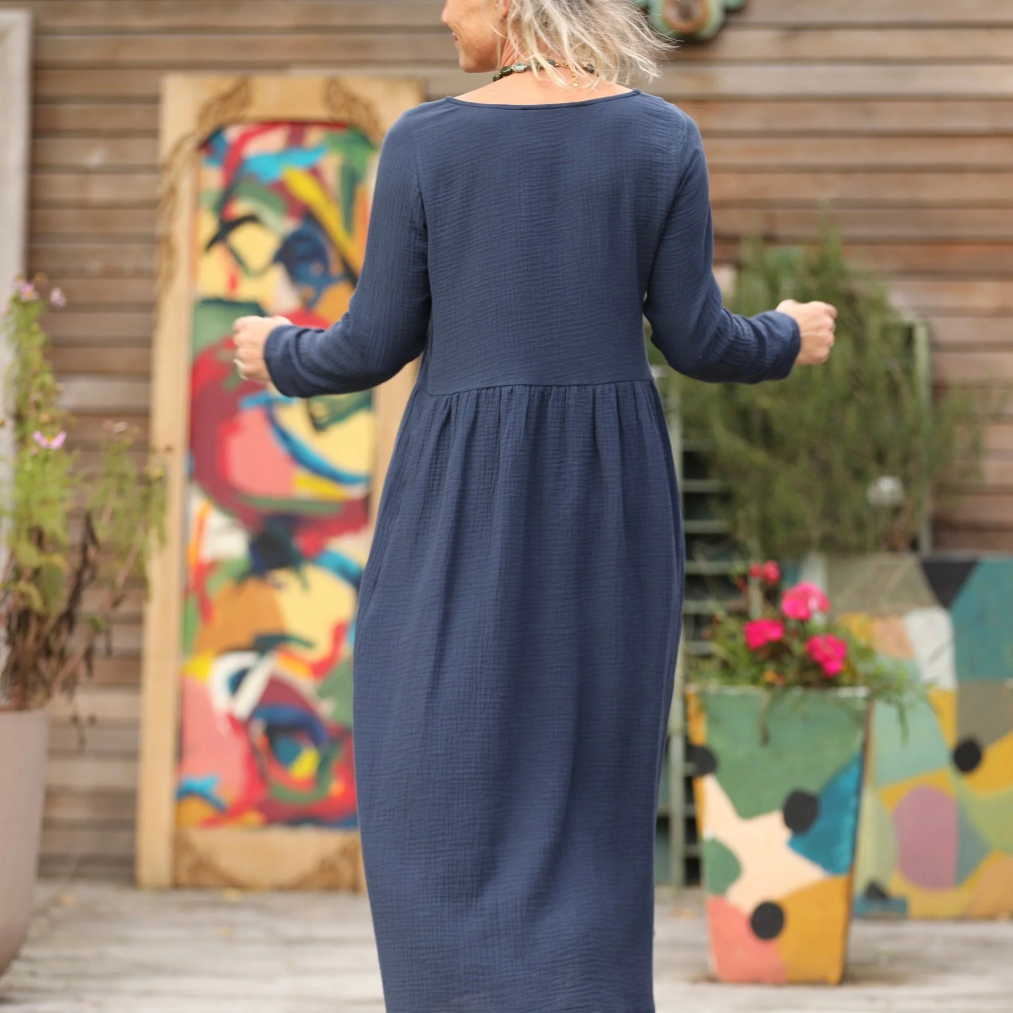 Robe Anaëlle - Double gaze de coton marine - Image 2