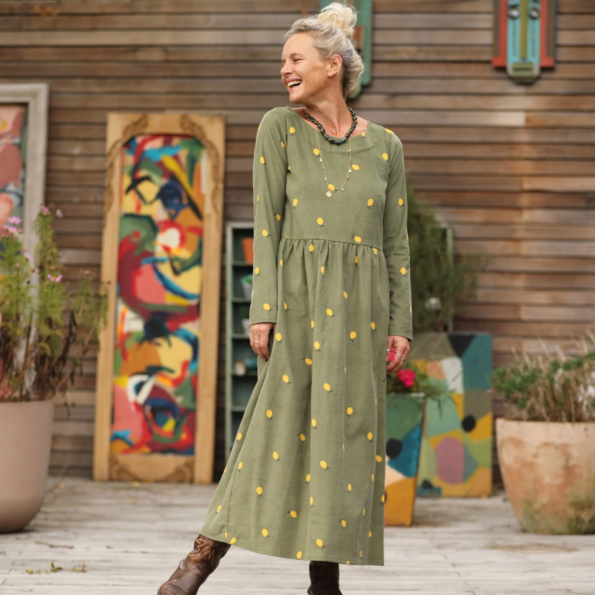 Robe Anaëlle - Velours kaki Citronné