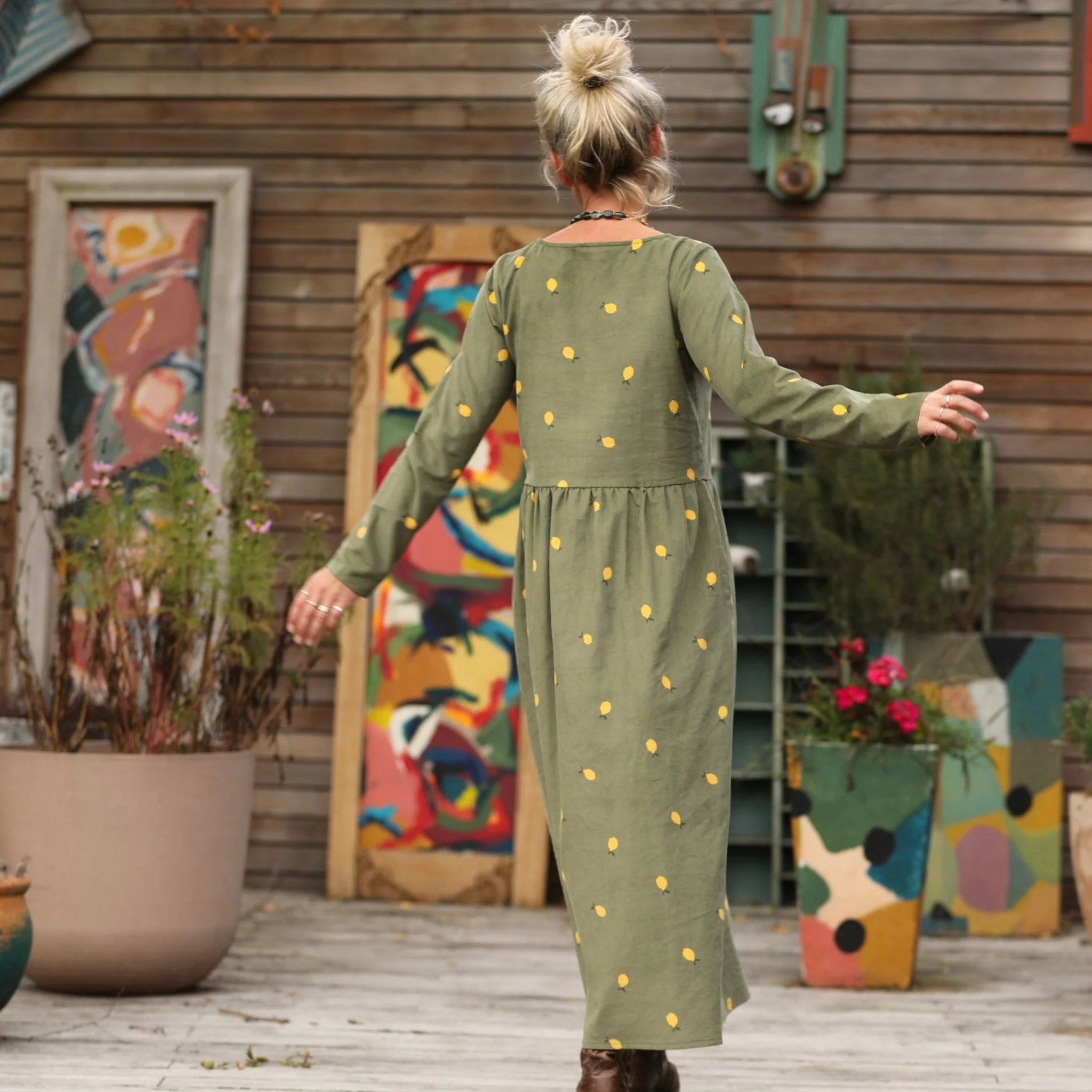 Robe Anaëlle - Velours kaki Citronné - Image 3