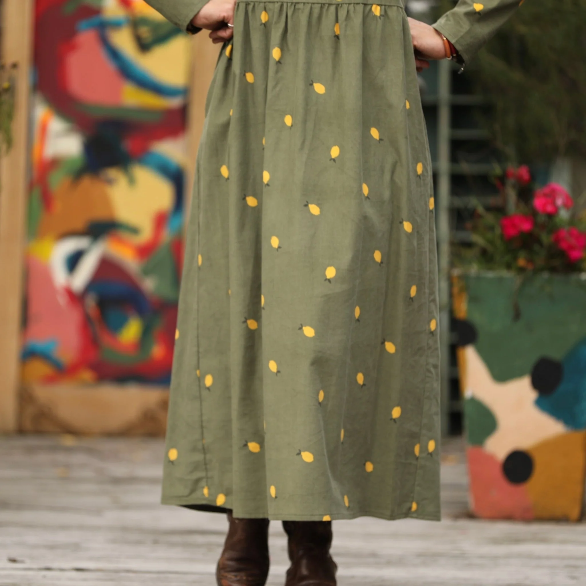 Robe Anaëlle - Velours kaki Citronné - Image 4