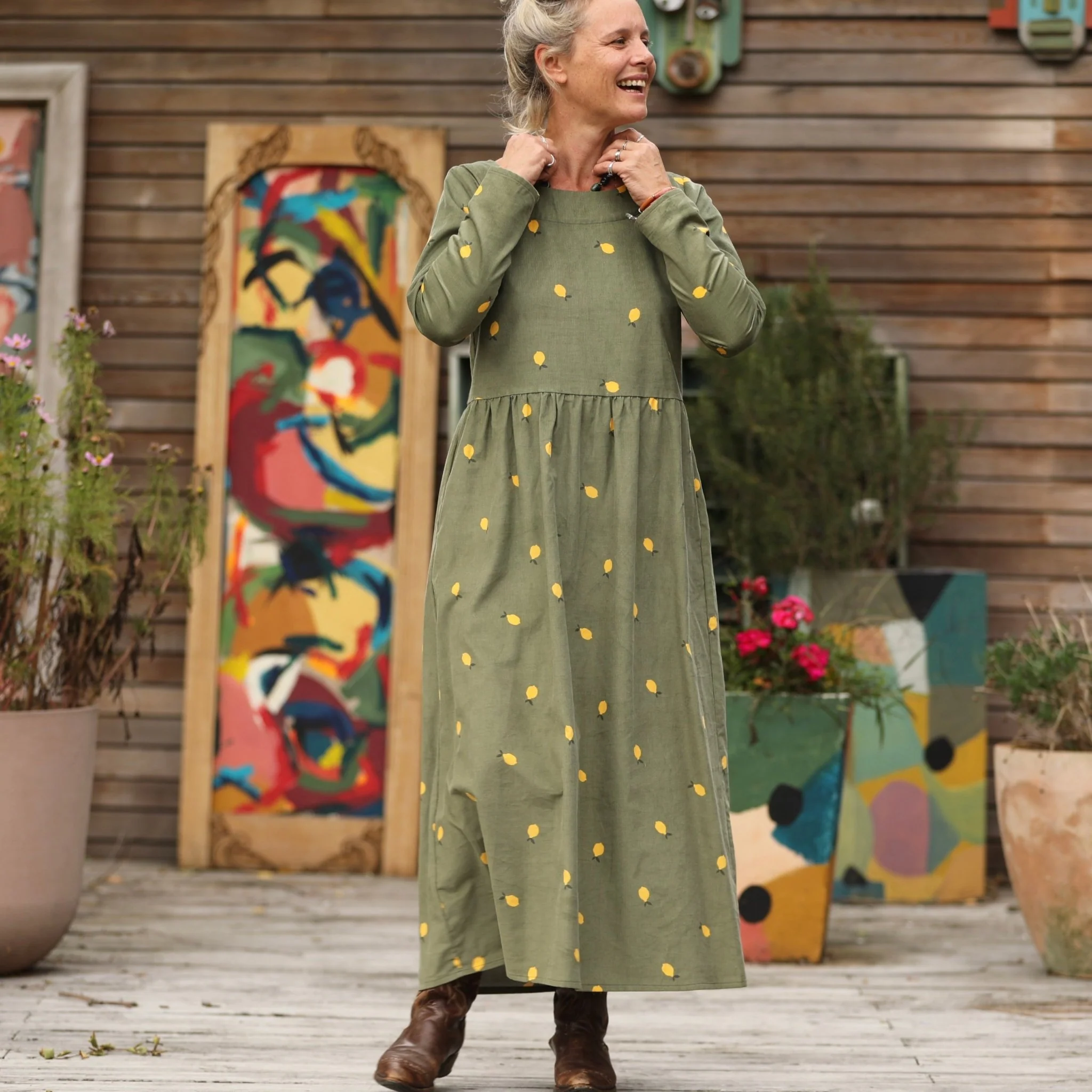 Robe Anaëlle - Velours kaki Citronné - Image 5