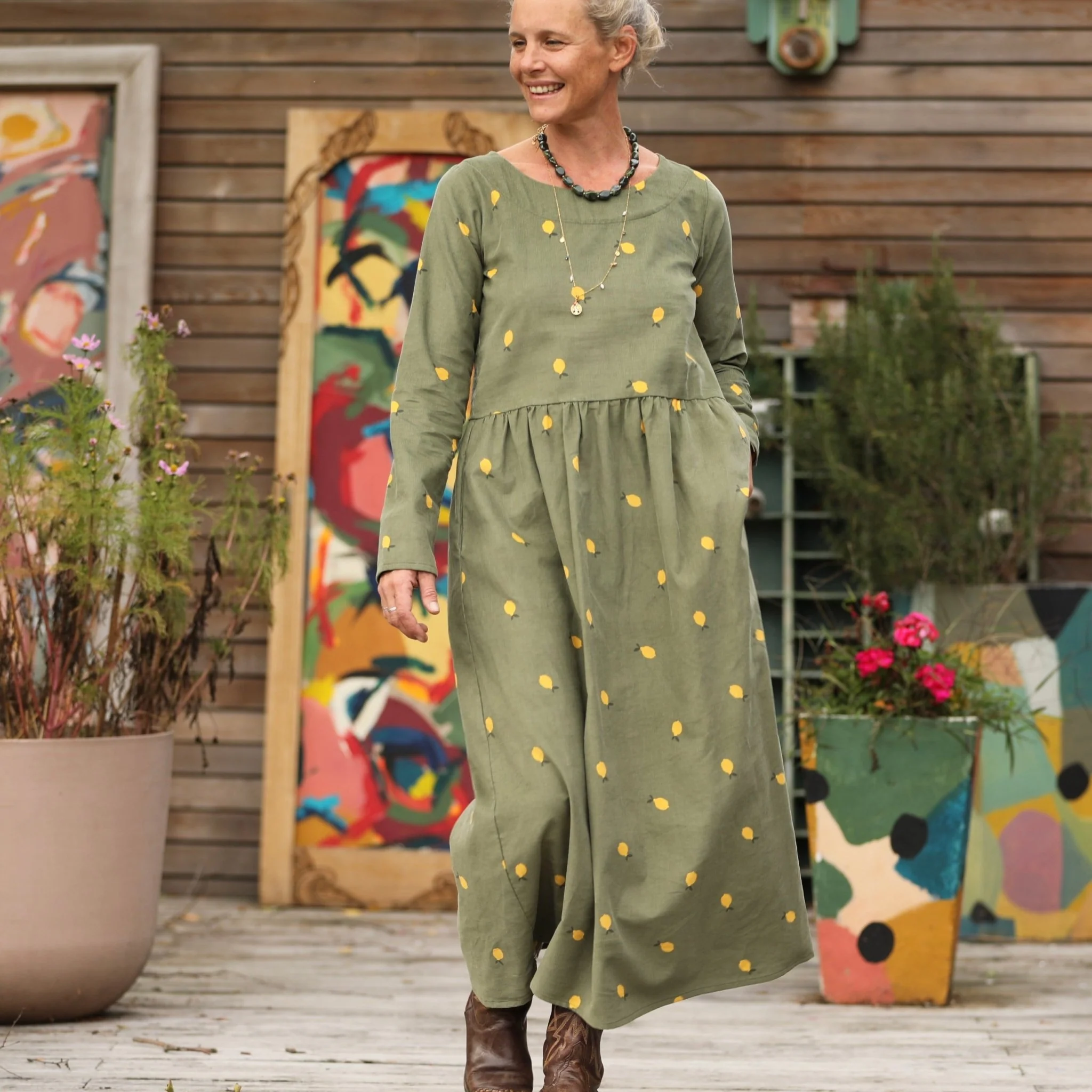 Robe Anaëlle - Velours kaki Citronné - Image 6
