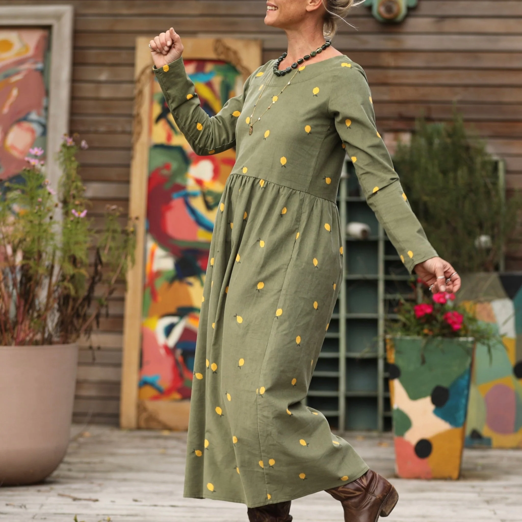 Robe Anaëlle - Velours kaki Citronné - Image 9