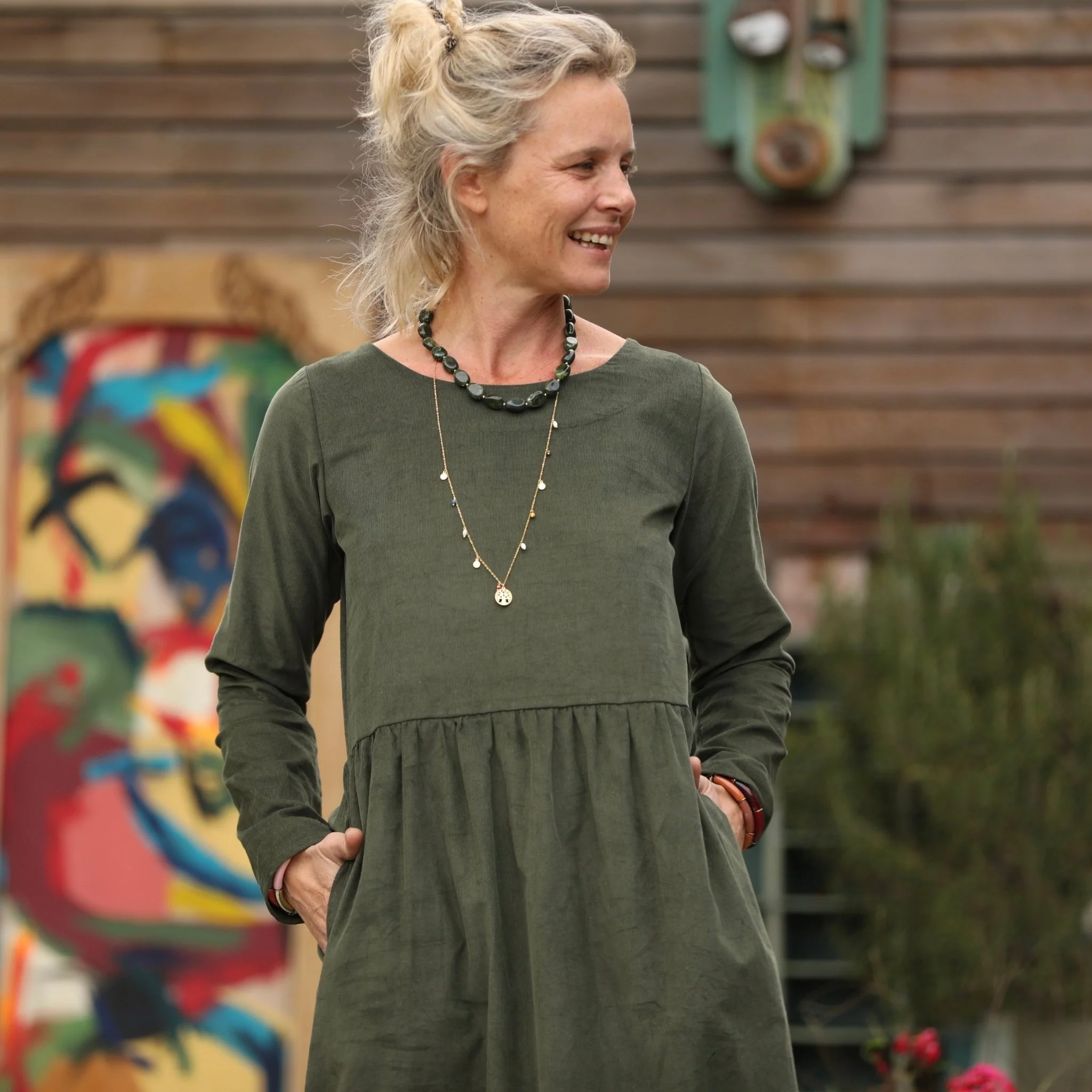 Robe Anaëlle - Velours milleraies kaki - Image 4