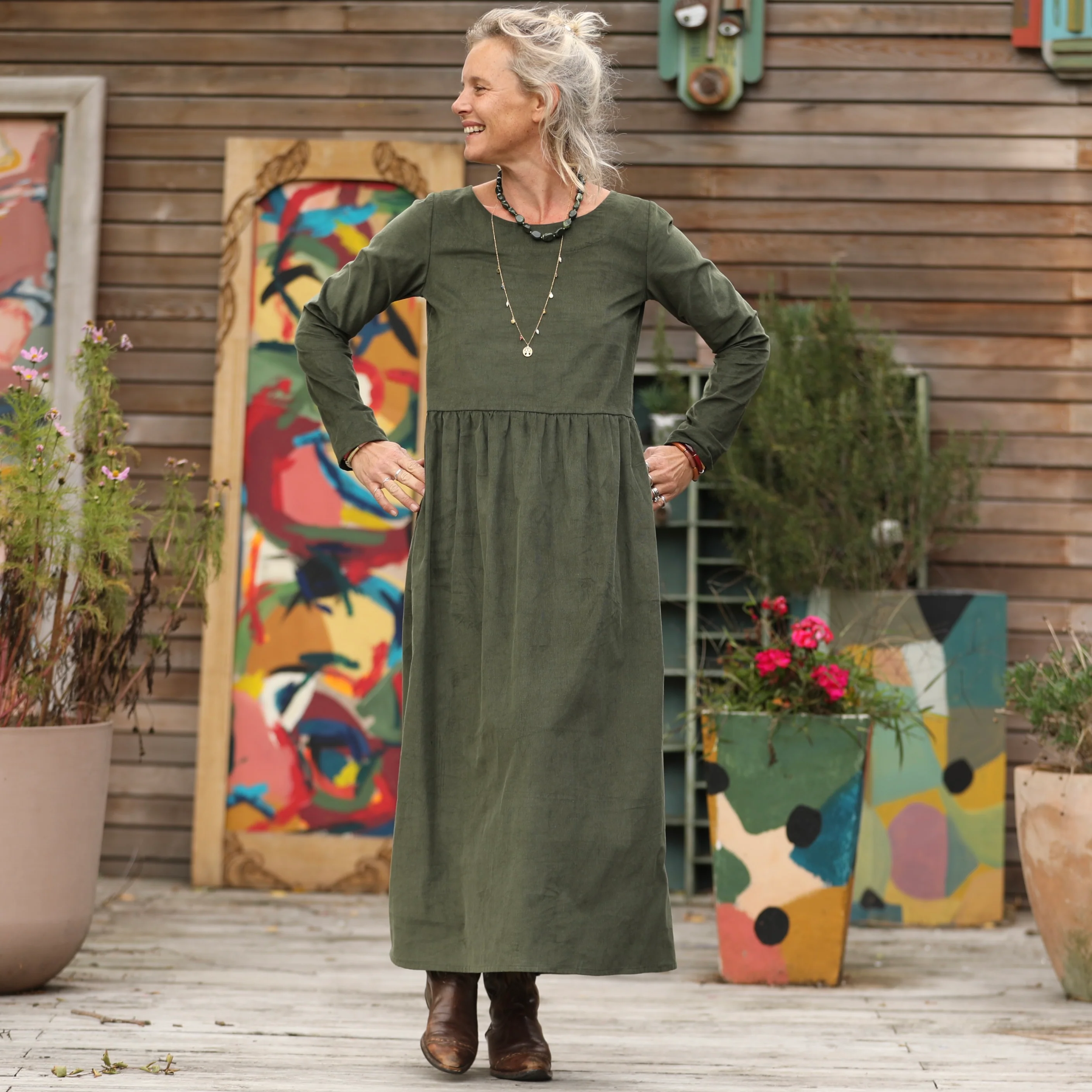 Robe Anaëlle - Velours milleraies kaki - Image 5