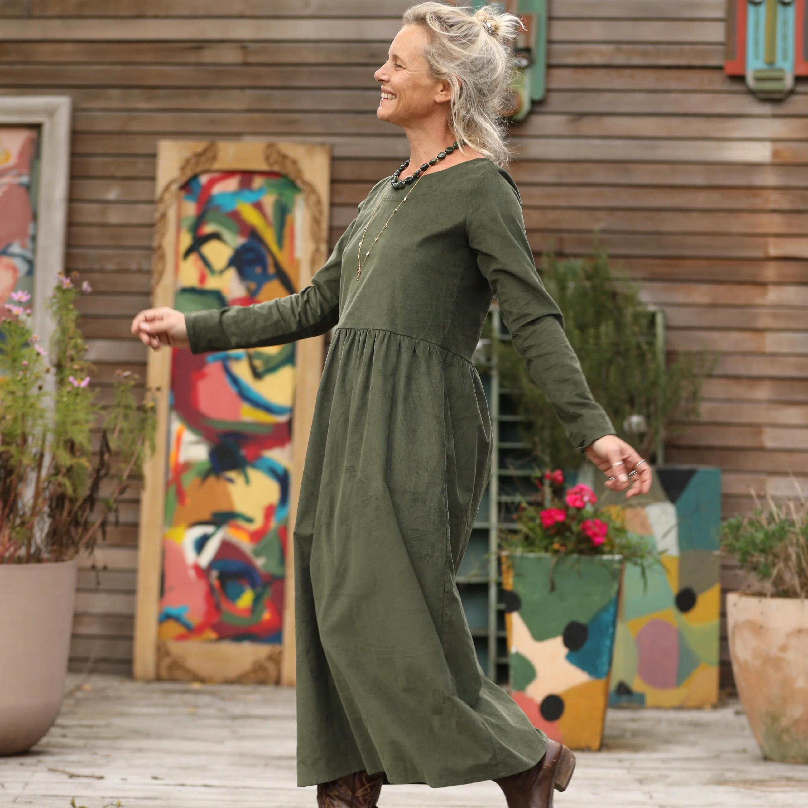 Robe Anaëlle - Velours milleraies kaki - Image 6