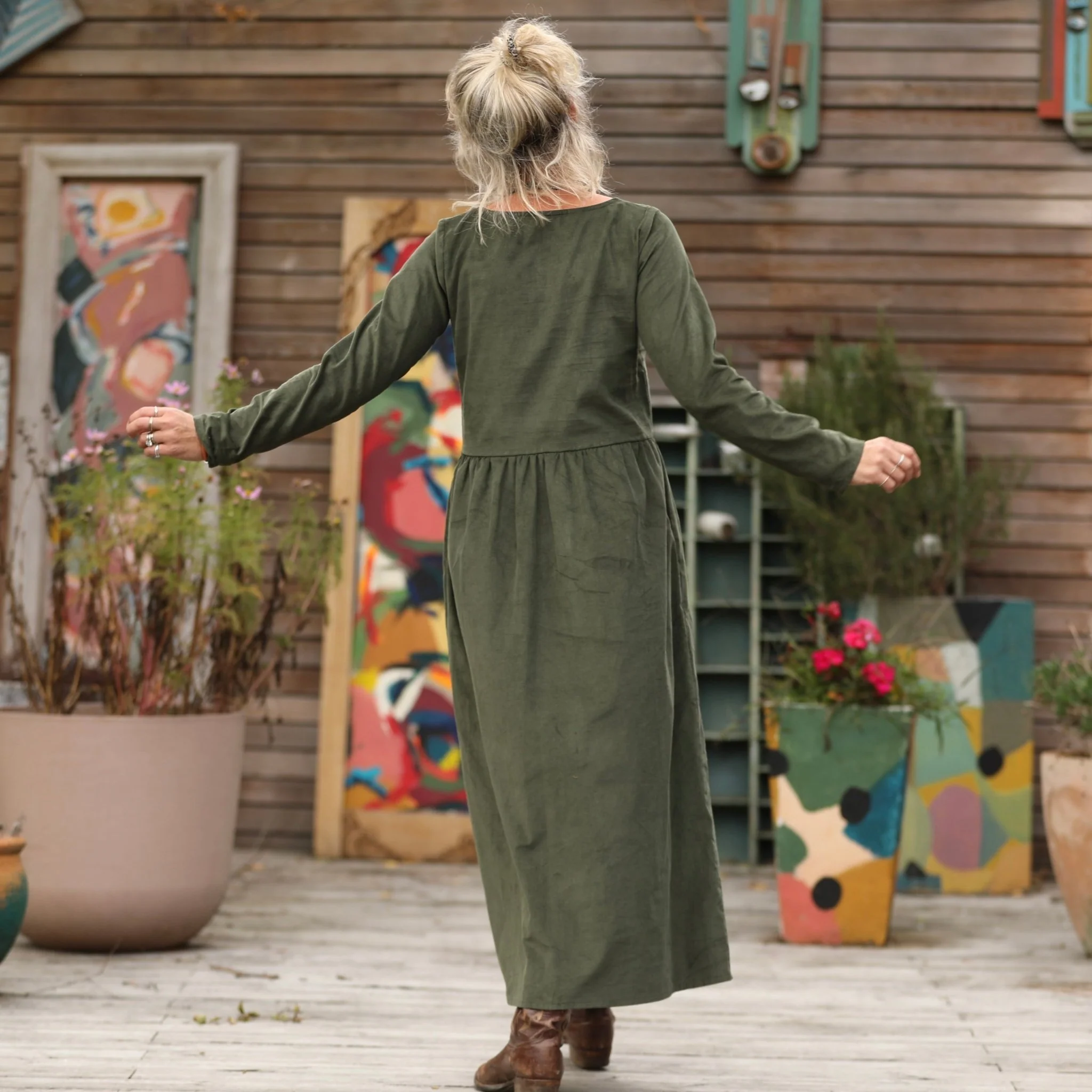 Robe Anaëlle - Velours milleraies kaki - Image 7