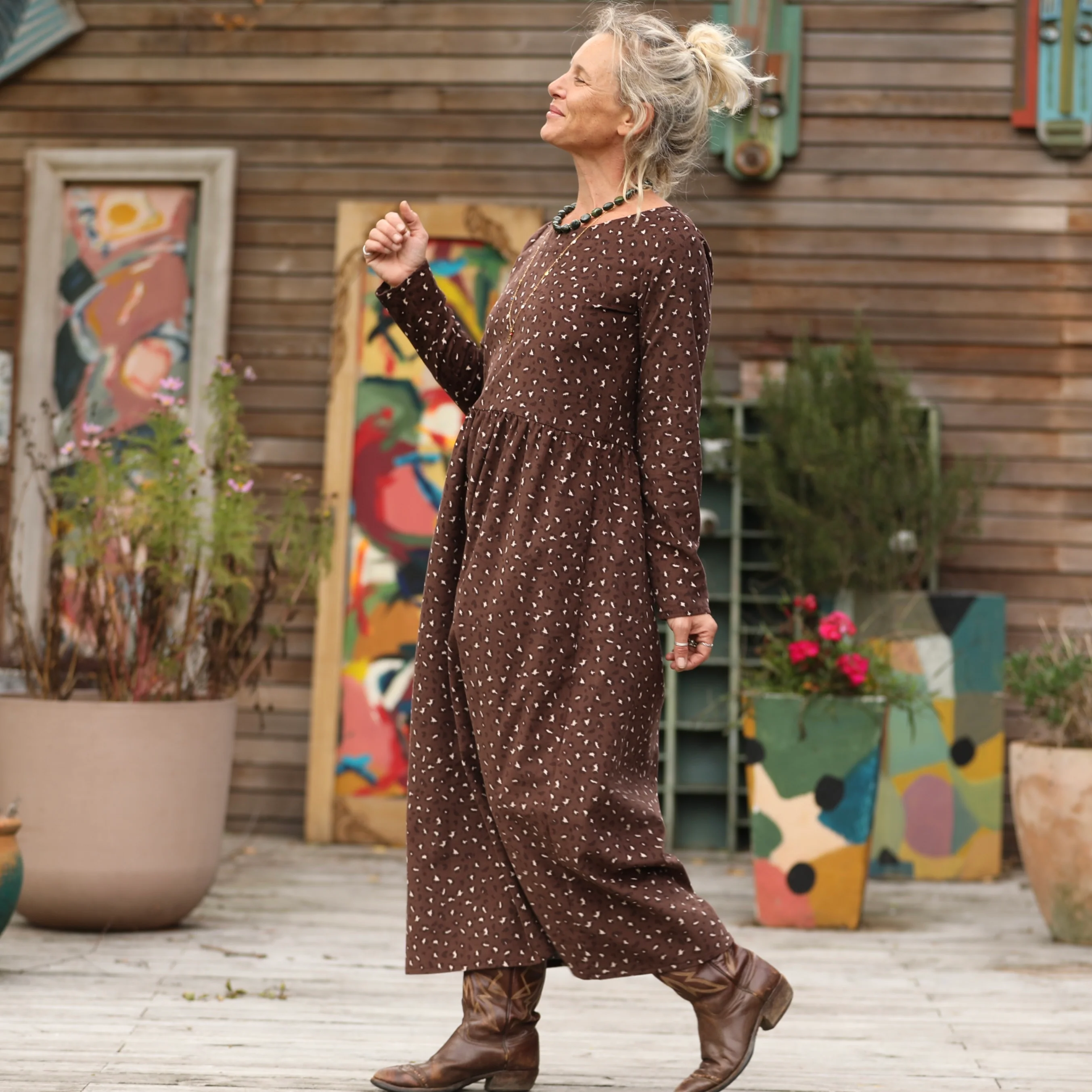Robe Anaëlle - Velours milleraies Léo choco - Image 5