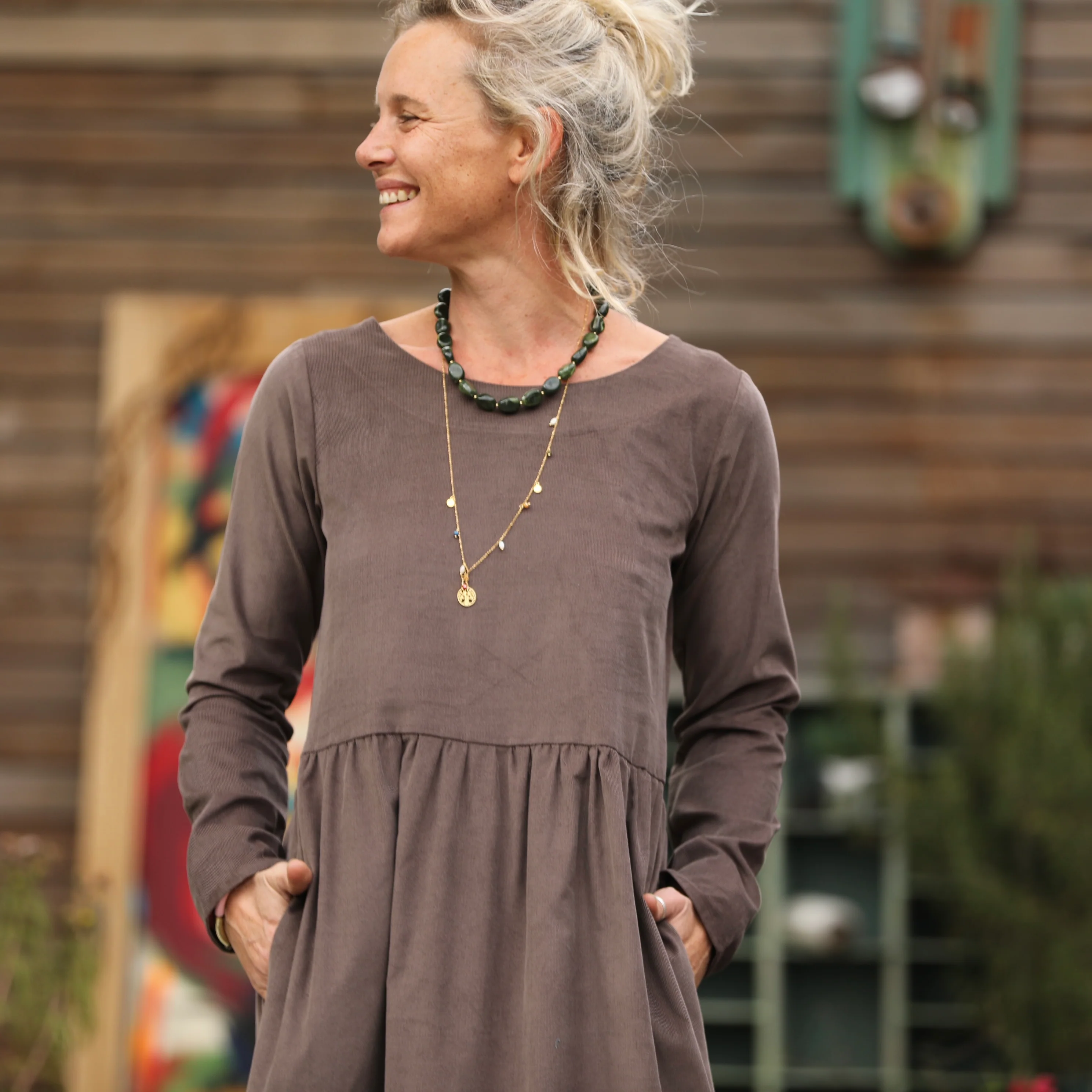 Robe Anaëlle - Velours milleraies moka - Image 4