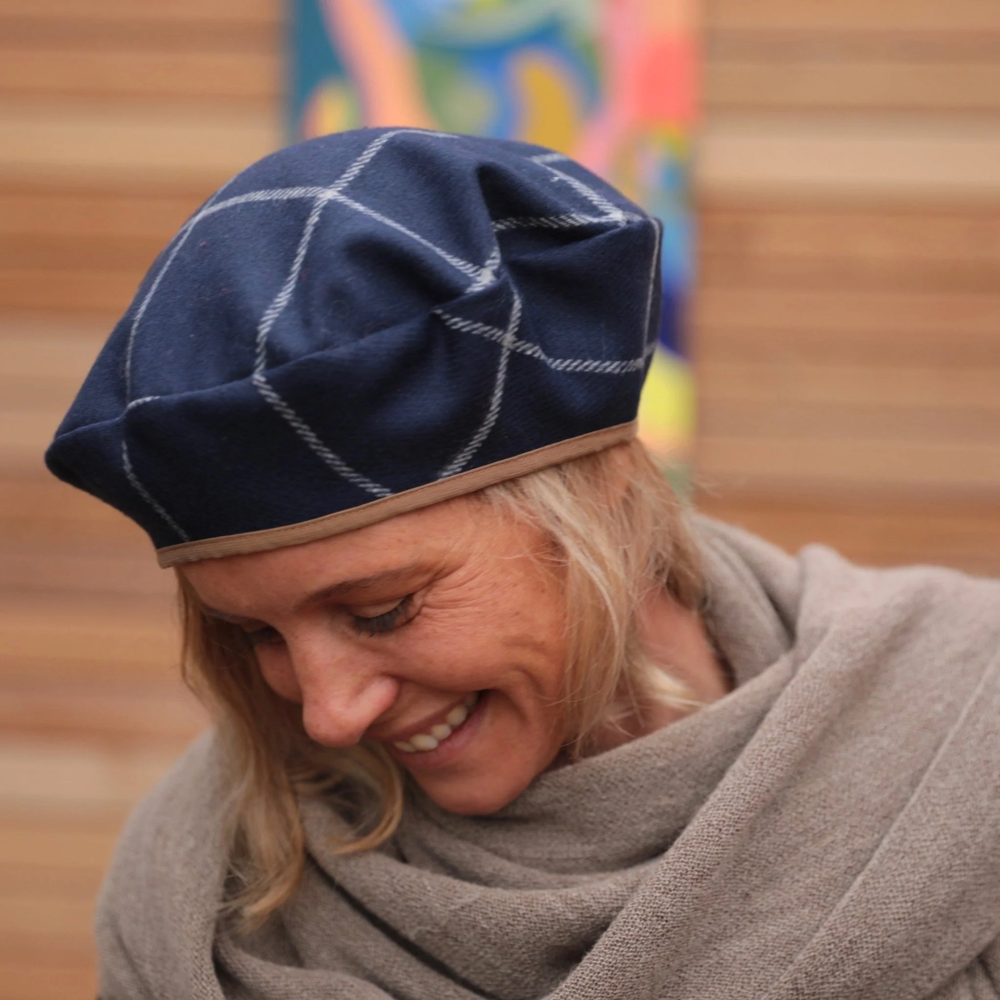 Beret Côme - lainage quadrillé marine - Image 6