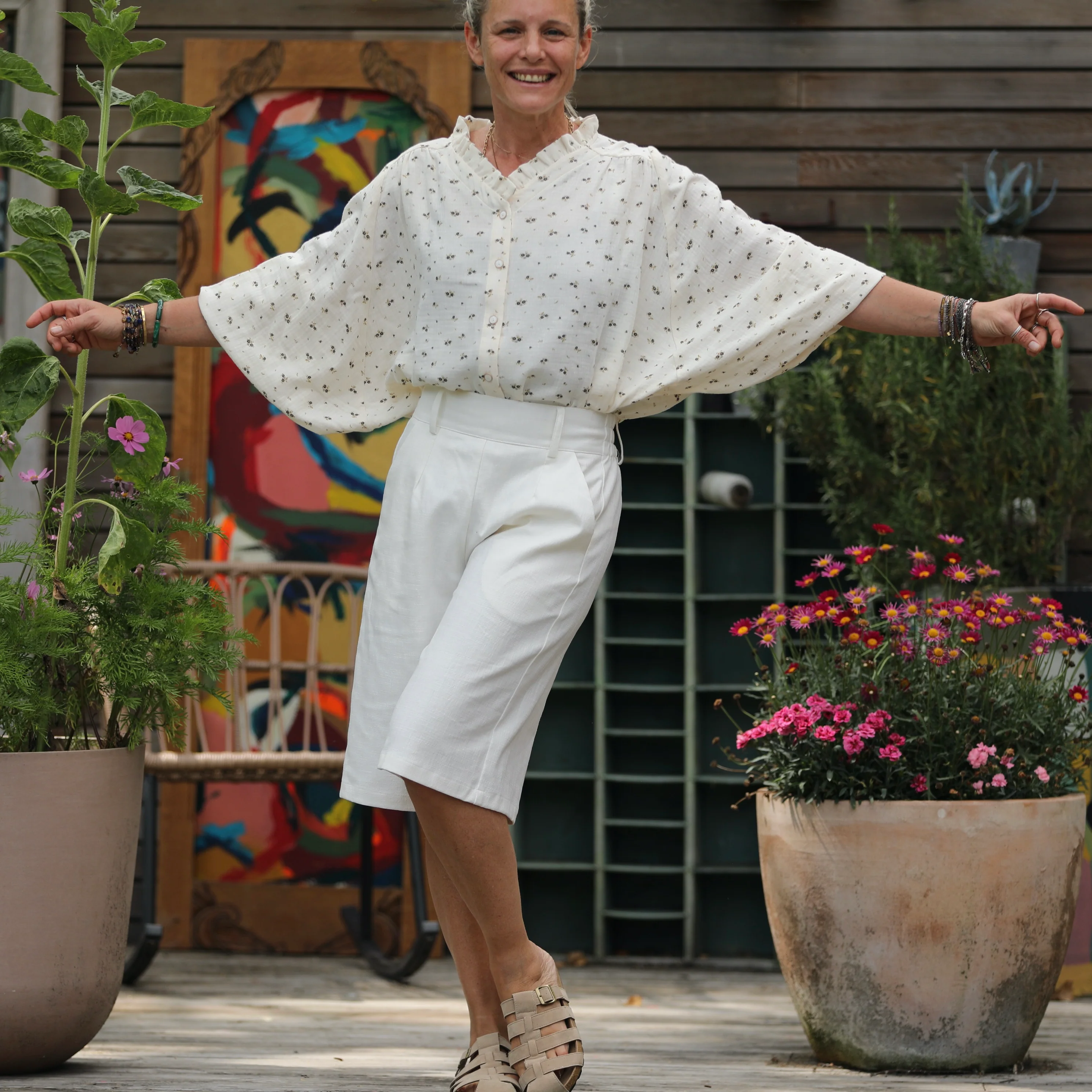 Bermuda Tomi - Toile coton/lin blanc cassé - Image 6
