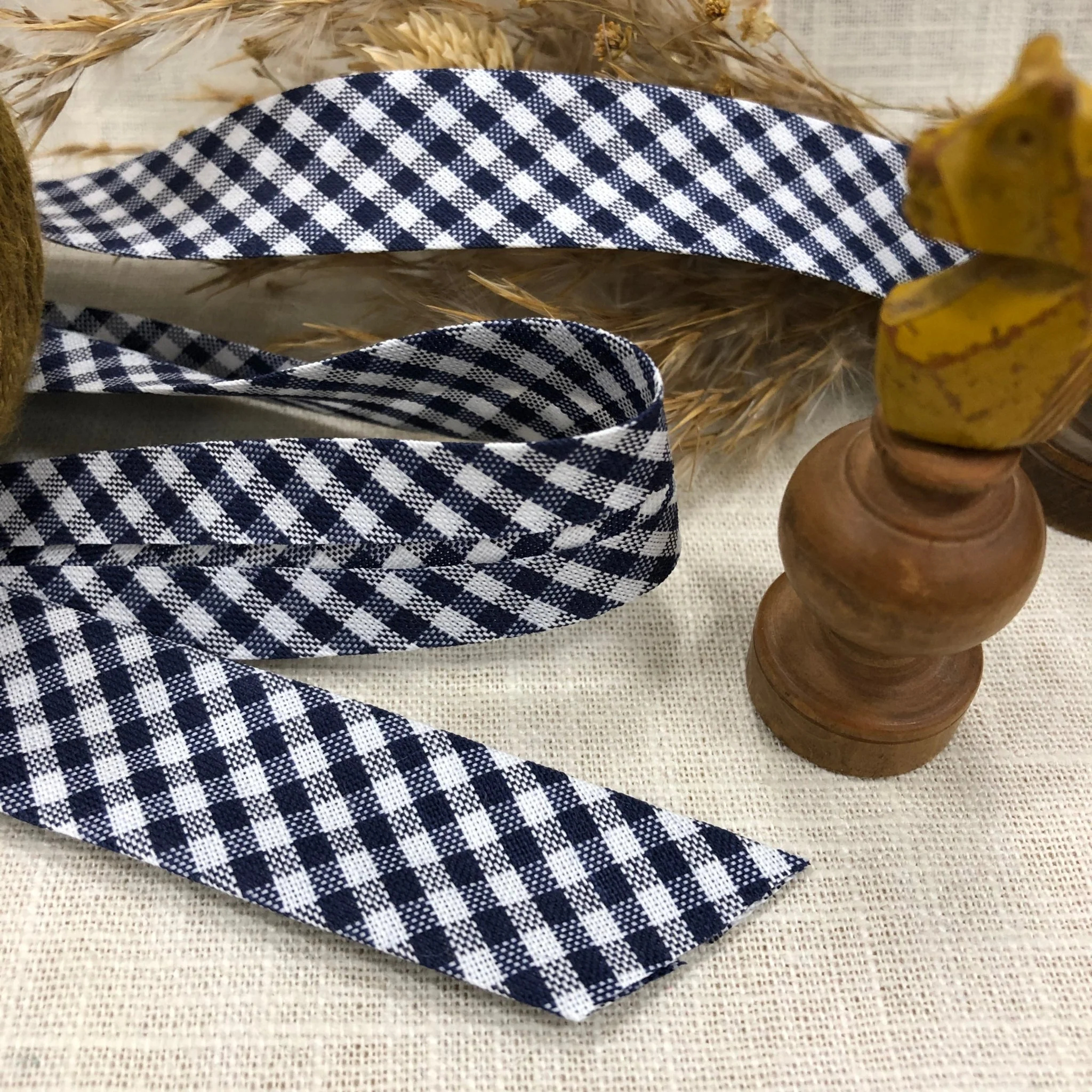 Biais vichy bleu marine - au mètre -