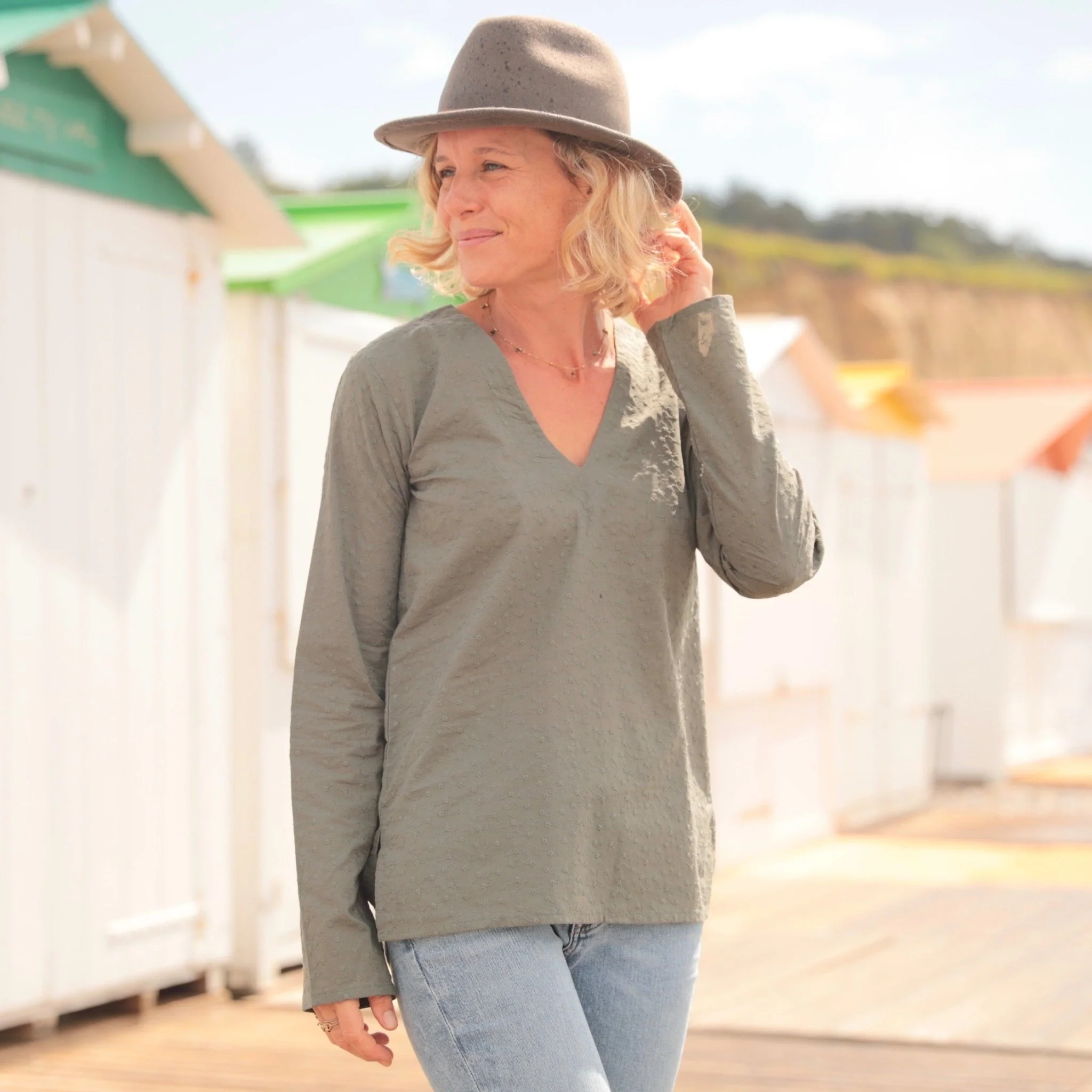 Blouse Abigaëlle - coton broderie kaki - Image 3