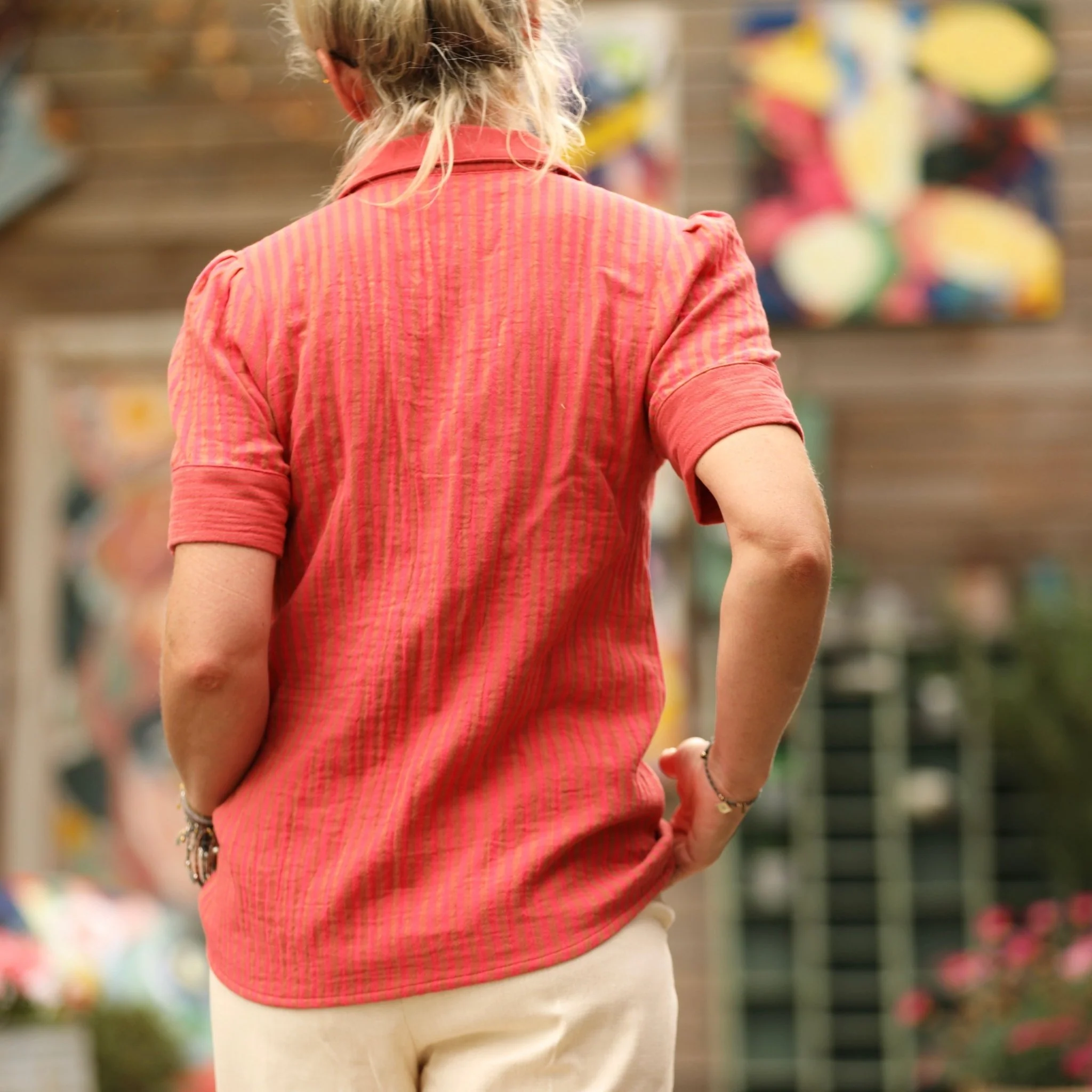 Blouse Amandine - double gaze de coton corail/camel - Image 4