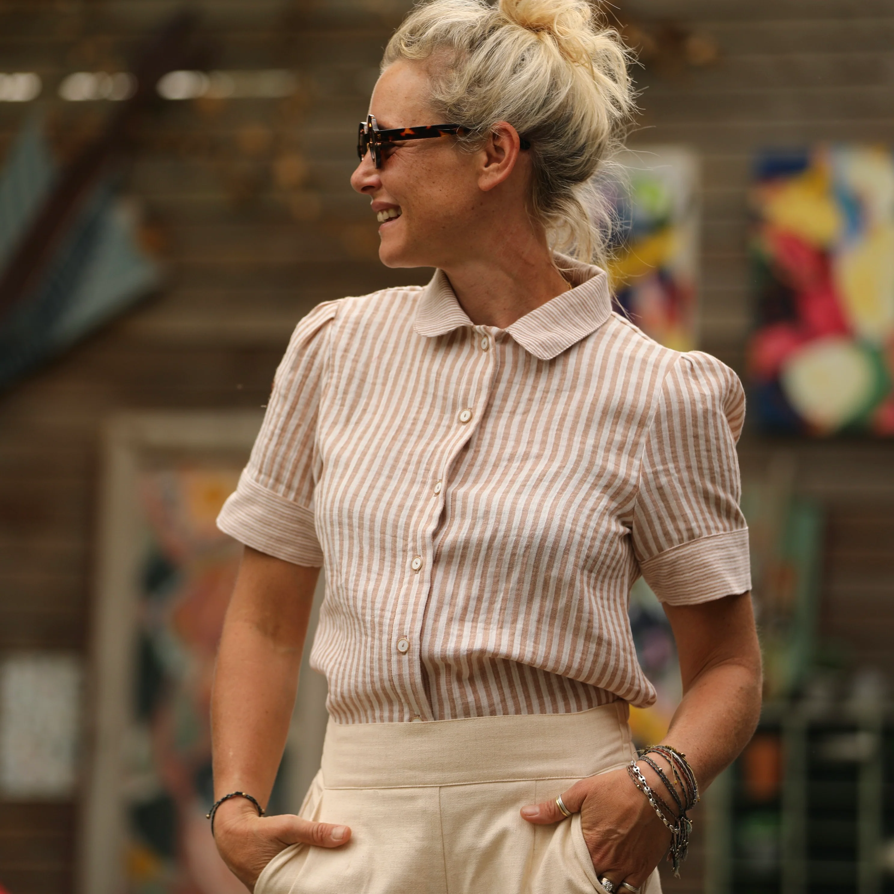 Blouse Amandine - double gaze de coton rayée écureuil