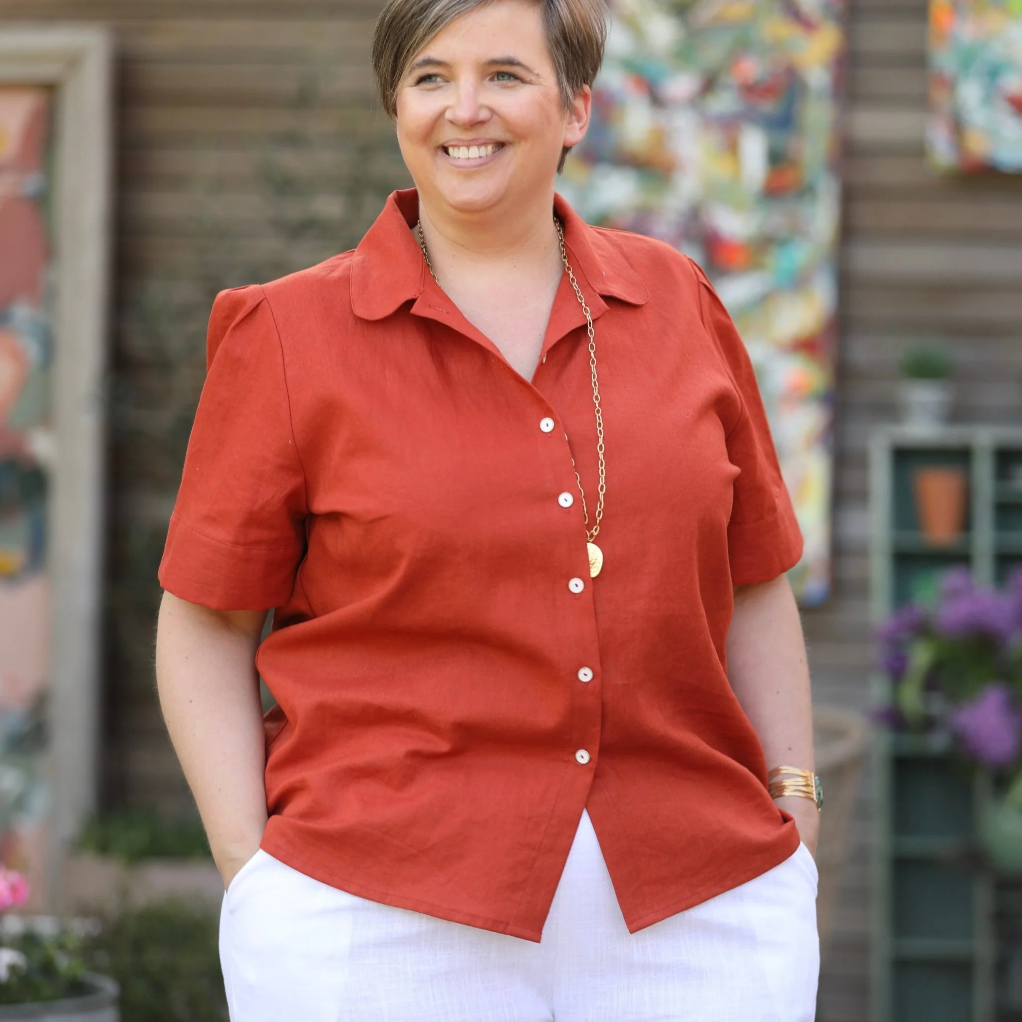 Blouse Amandine - coton/lin bougainvillier - Image 5