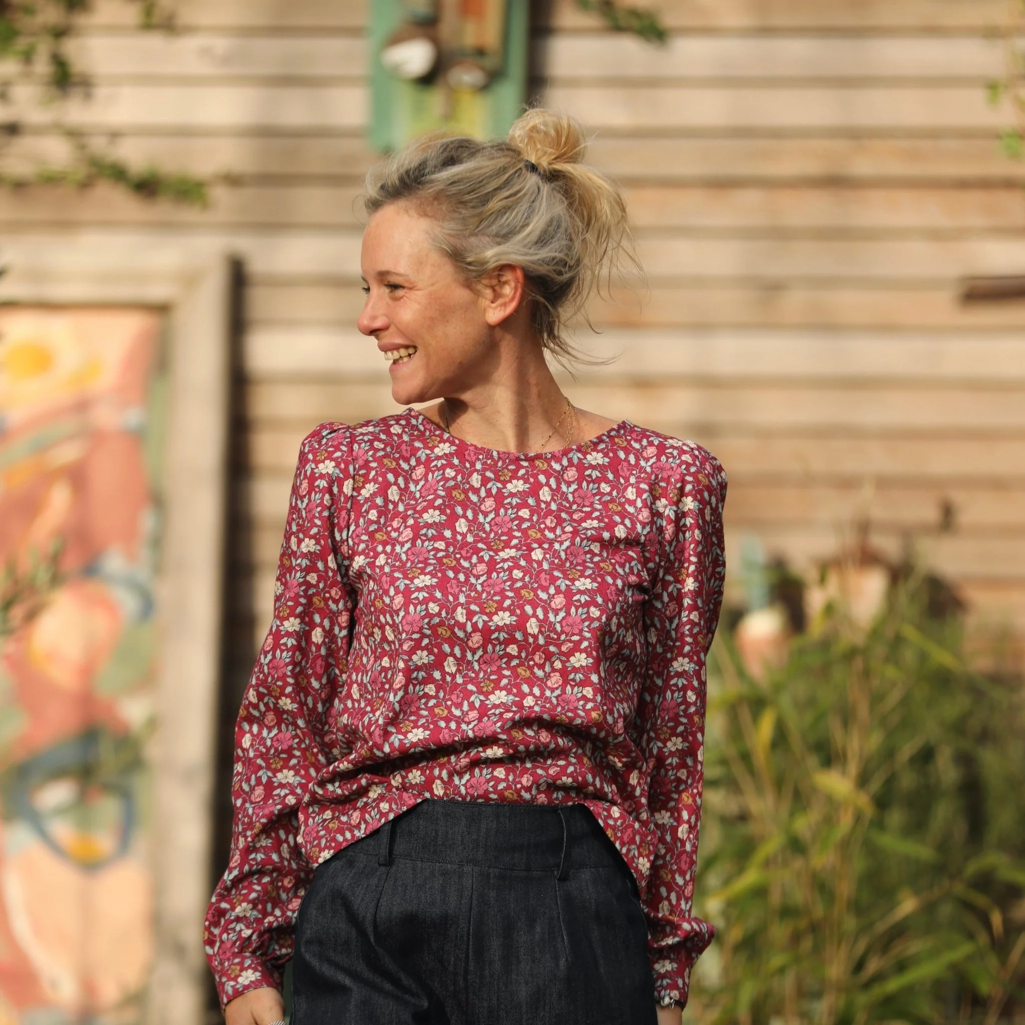 Blouse Amarante - bel armuré fleuri grenat - Image 3