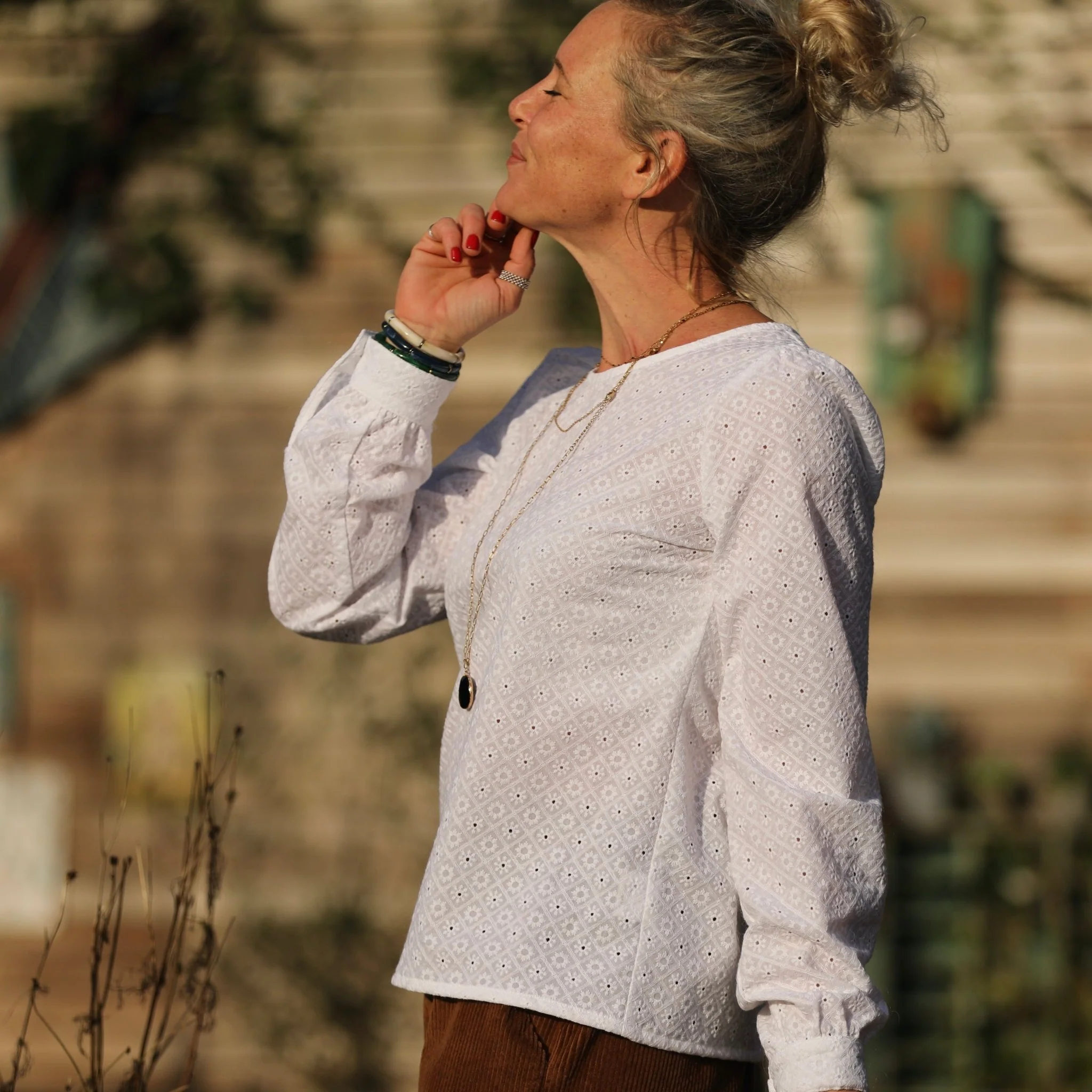 Blouse Amarante - broderie damier blanche - Image 3