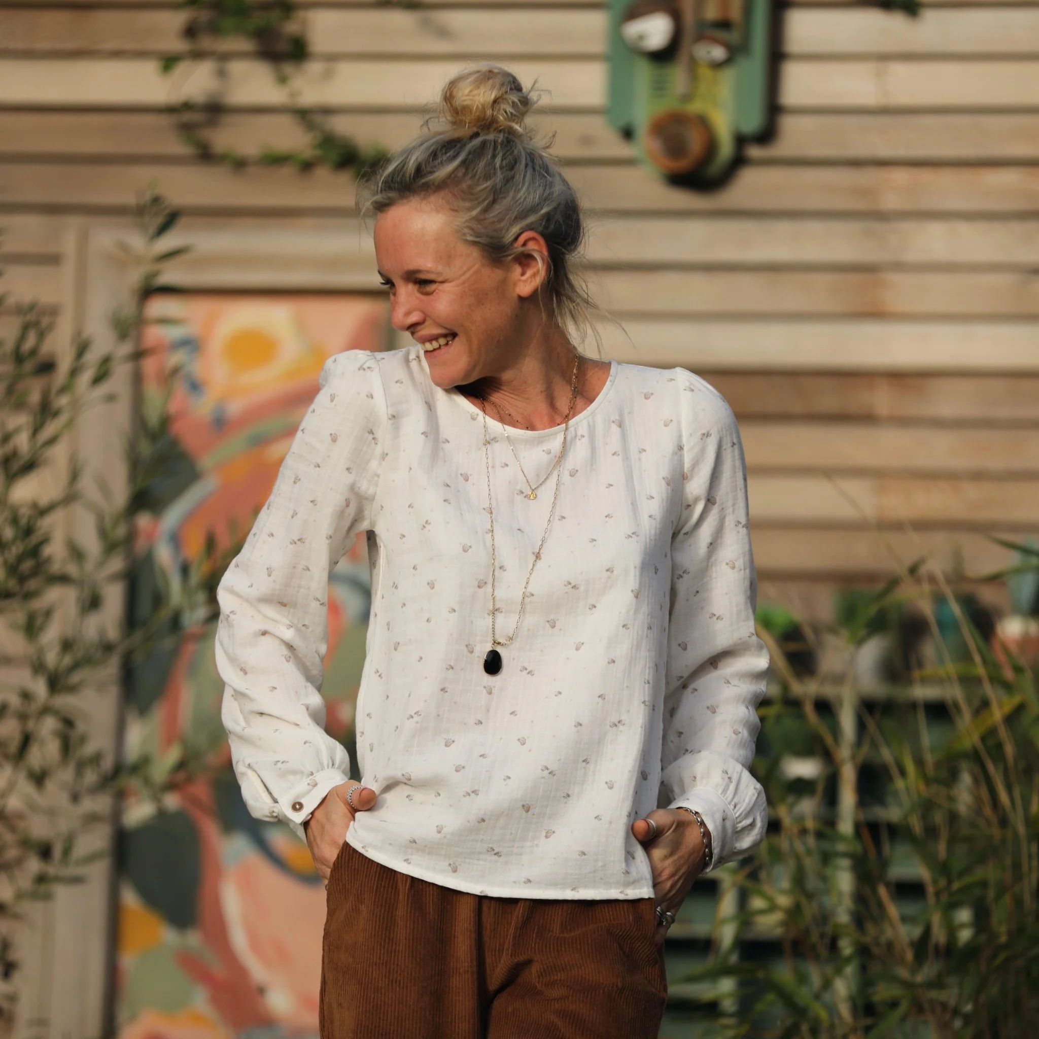 Blouse Amarante - double gaze de coton moineaux blanche
