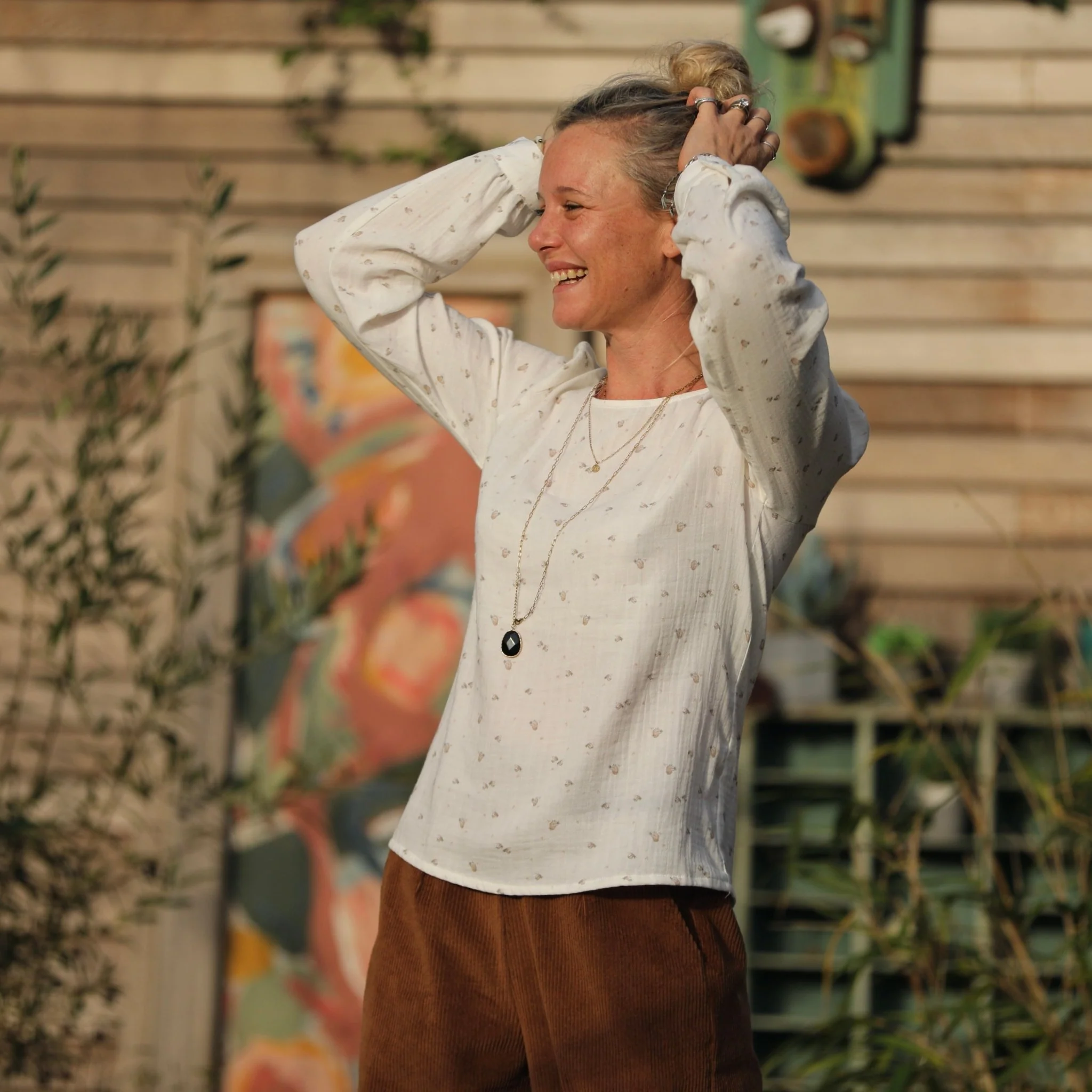 Blouse Amarante - double gaze de coton moineaux blanche - Image 3