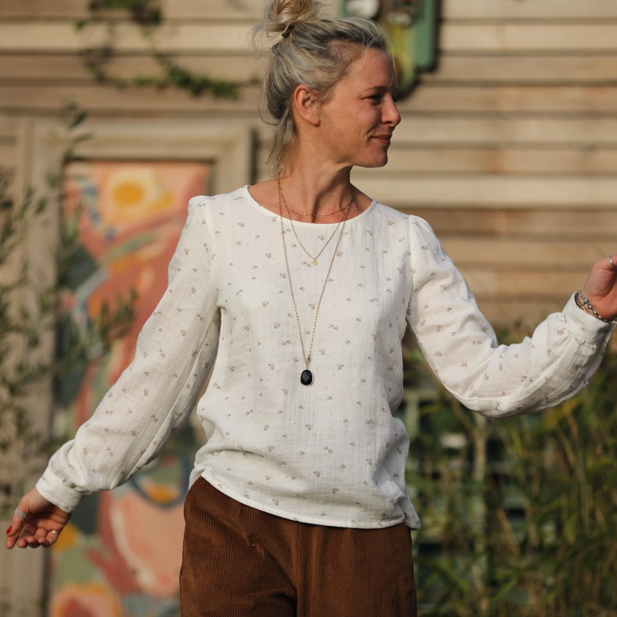 Blouse Amarante - double gaze de coton moineaux blanche - Image 7