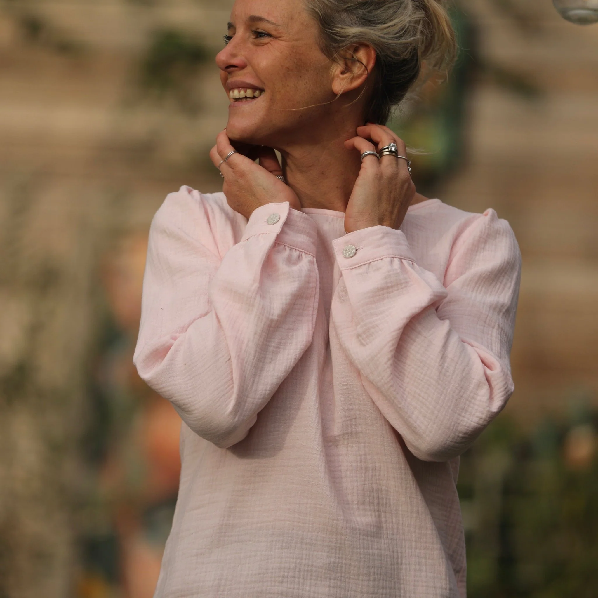 Blouse Amarante - double gaze de coton rose poudré - Image 5