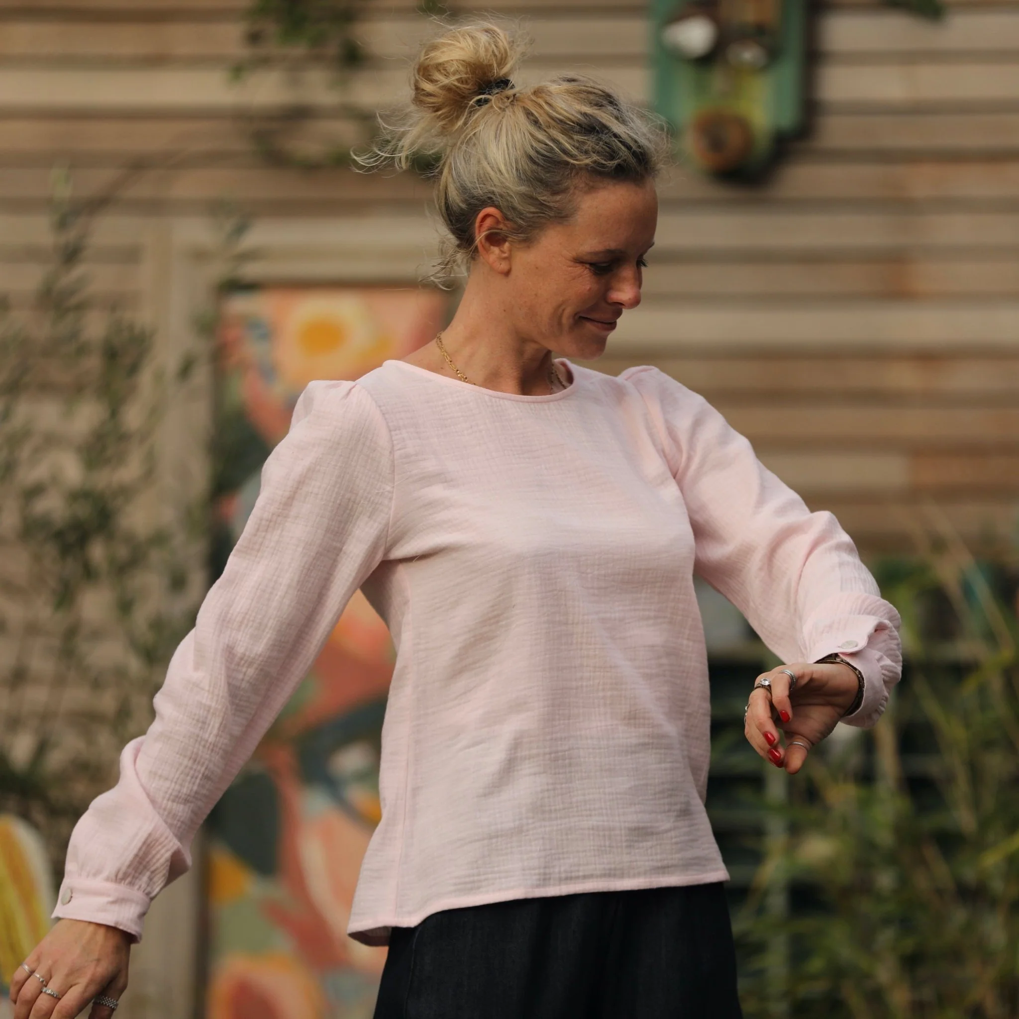 Blouse Amarante - double gaze de coton rose poudré - Image 7