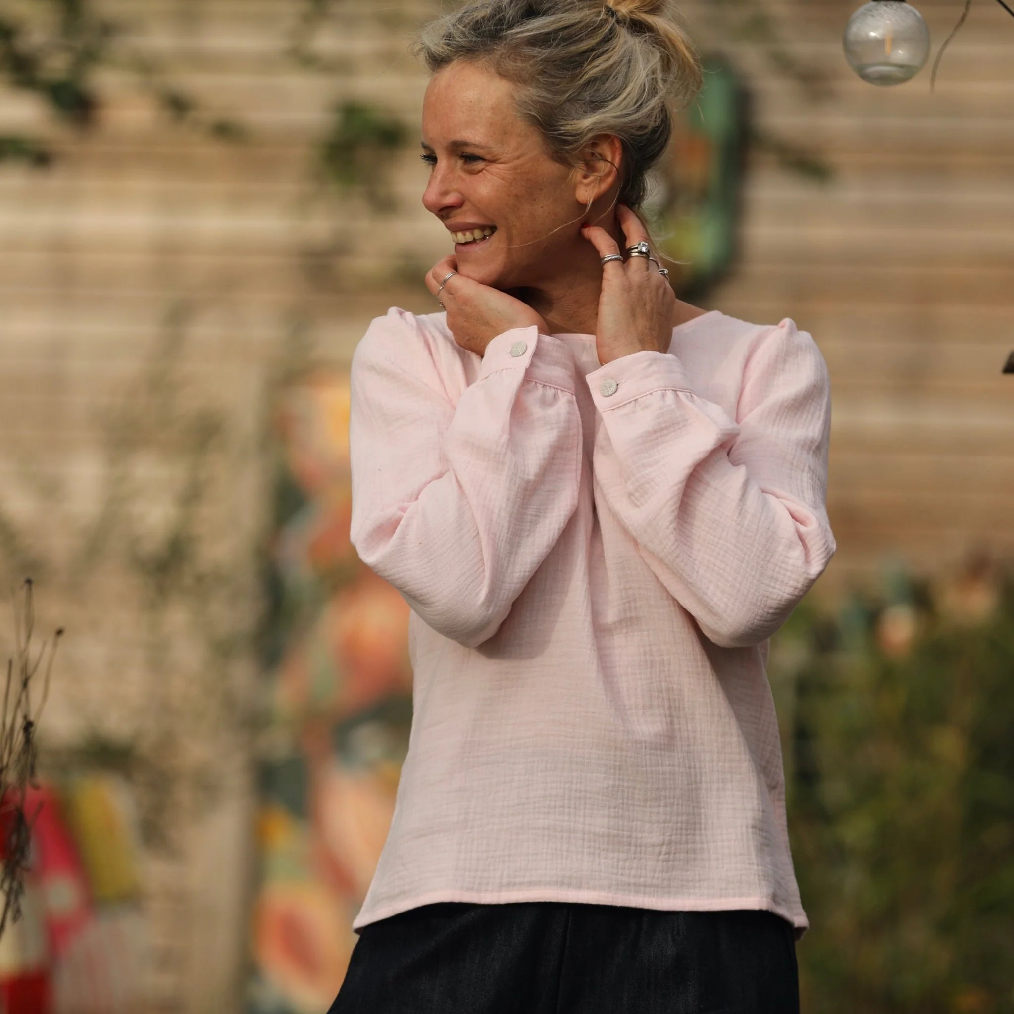 Blouse Amarante - double gaze de coton rose poudré - Image 9