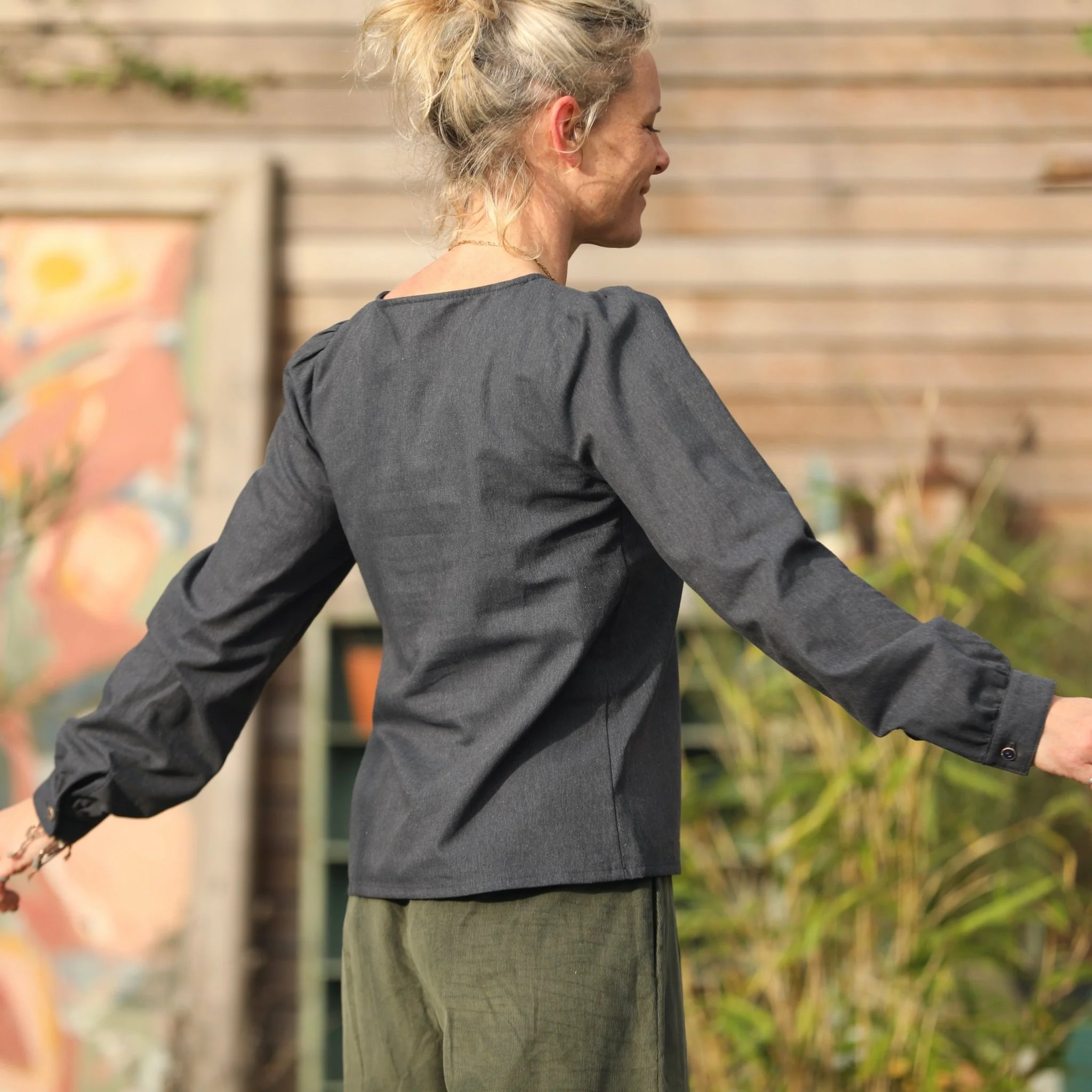 Blouse Amarante - flanelle de coton bleu ardoise - Image 3