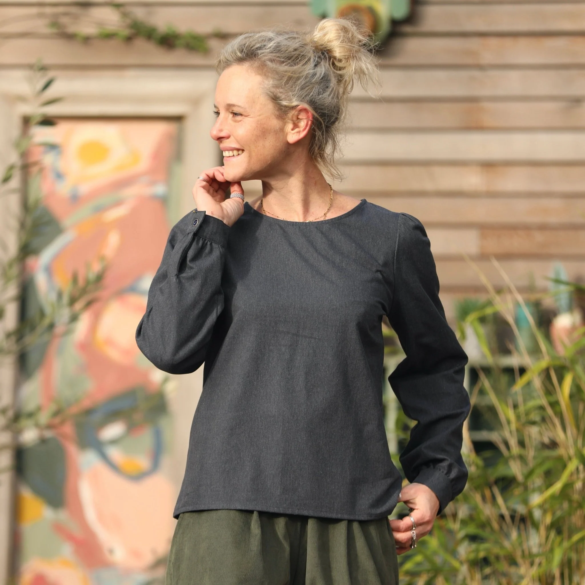 Blouse Amarante - flanelle de coton bleu ardoise - Image 4