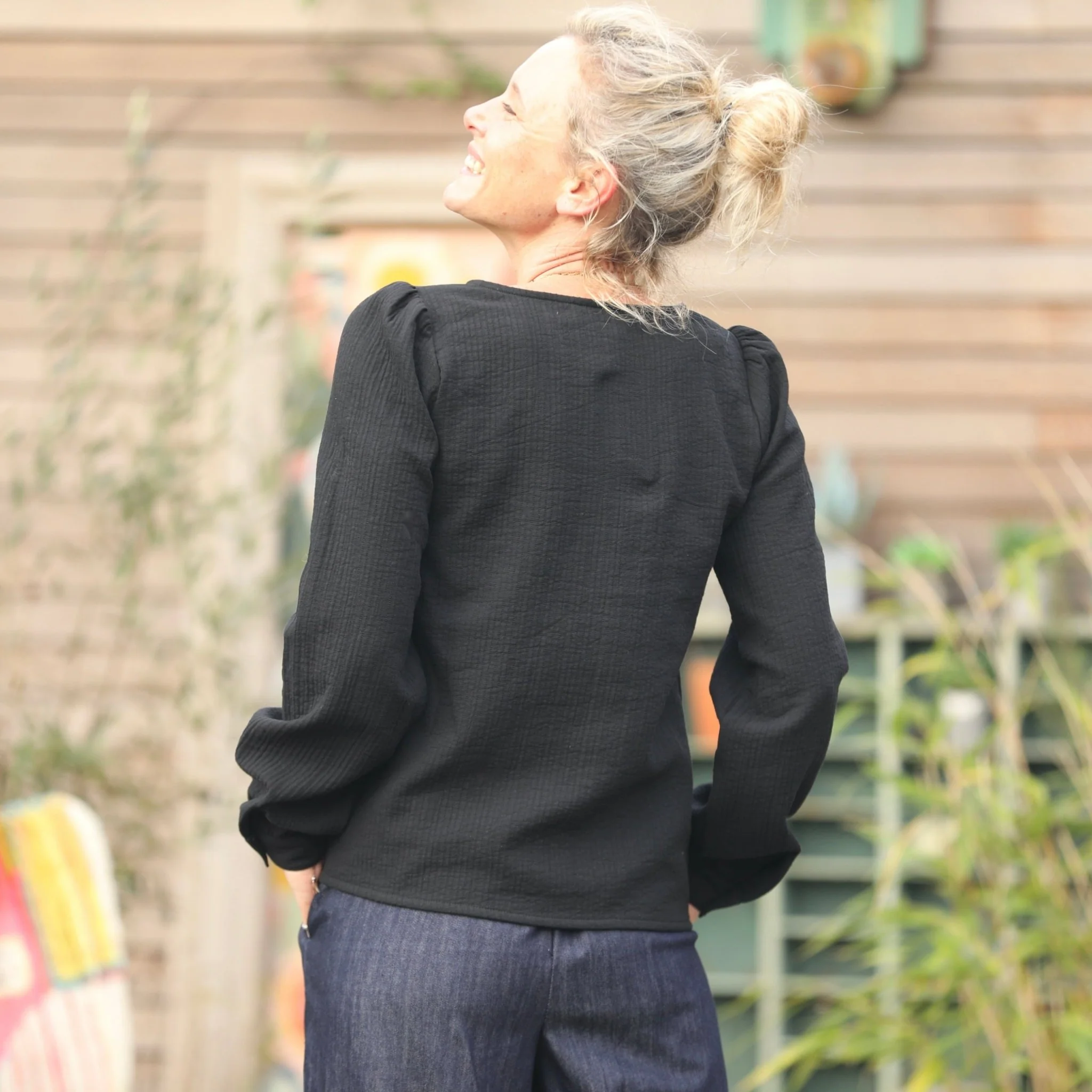 Blouse Amarante - piqué de coton noir - Image 4