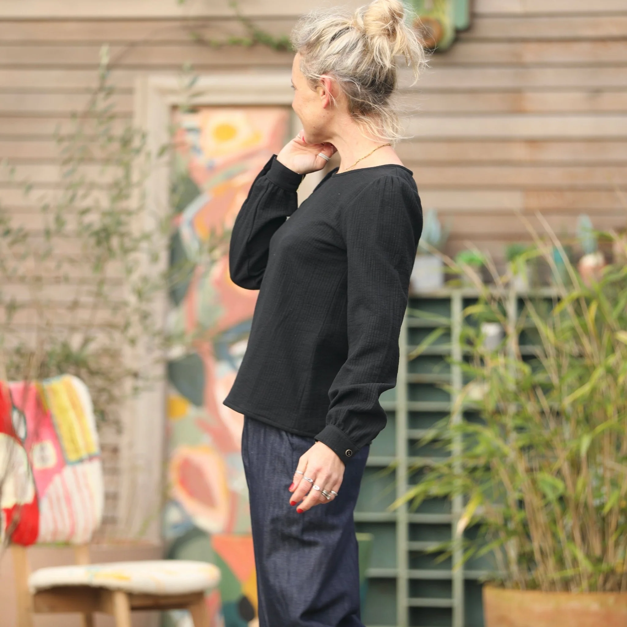 Blouse Amarante - piqué de coton noir - Image 7