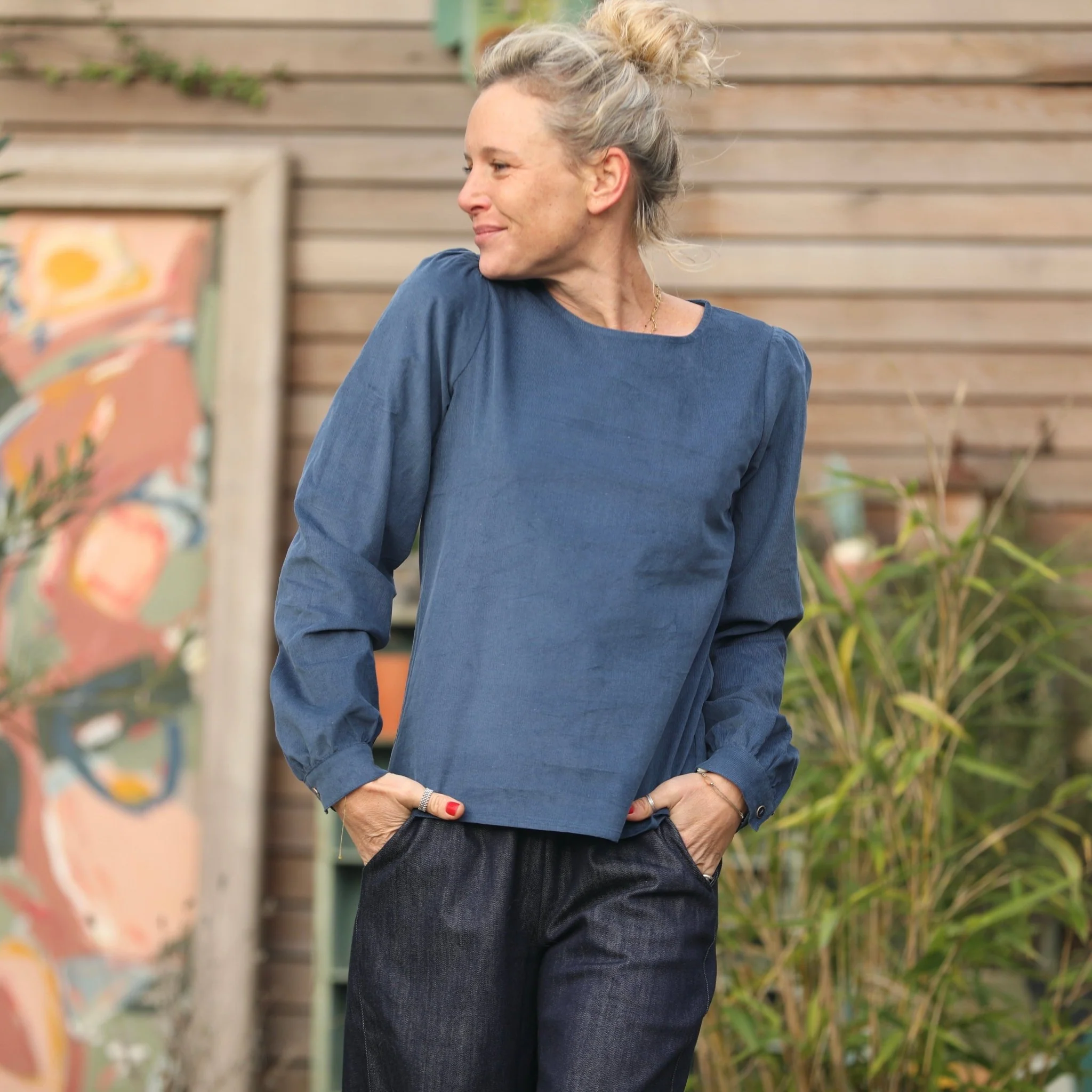 Blouse Amarante - velours milleraies bleu océan - Image 3