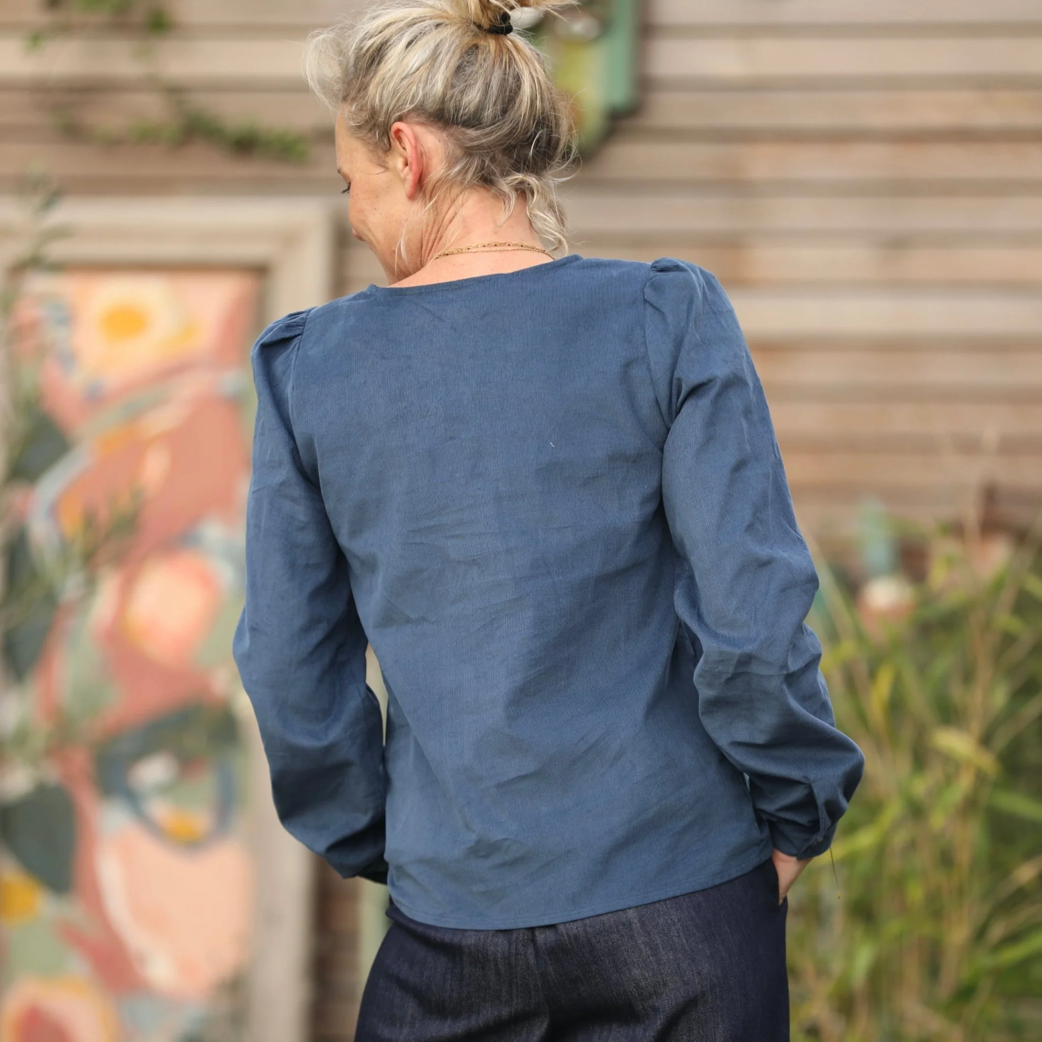 Blouse Amarante - velours milleraies bleu océan - Image 5