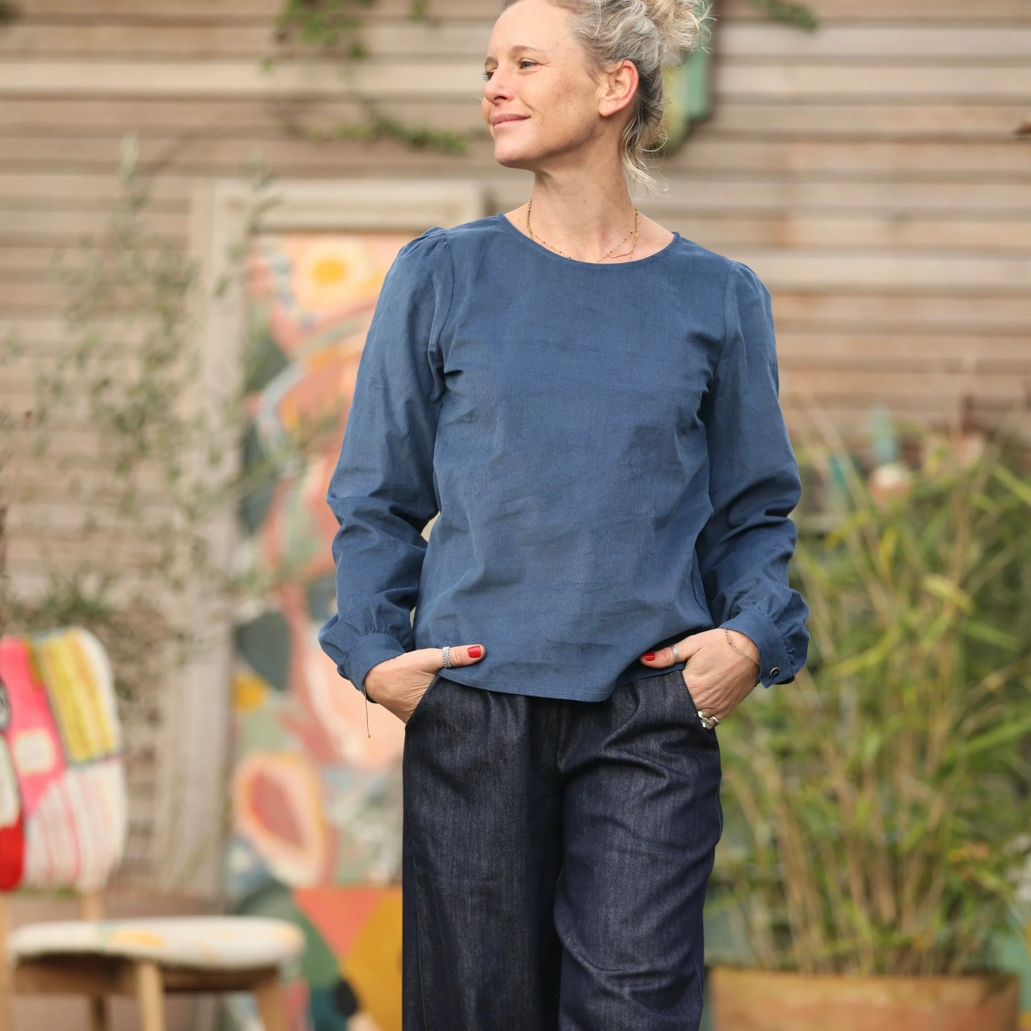Blouse Amarante - velours milleraies bleu océan - Image 7