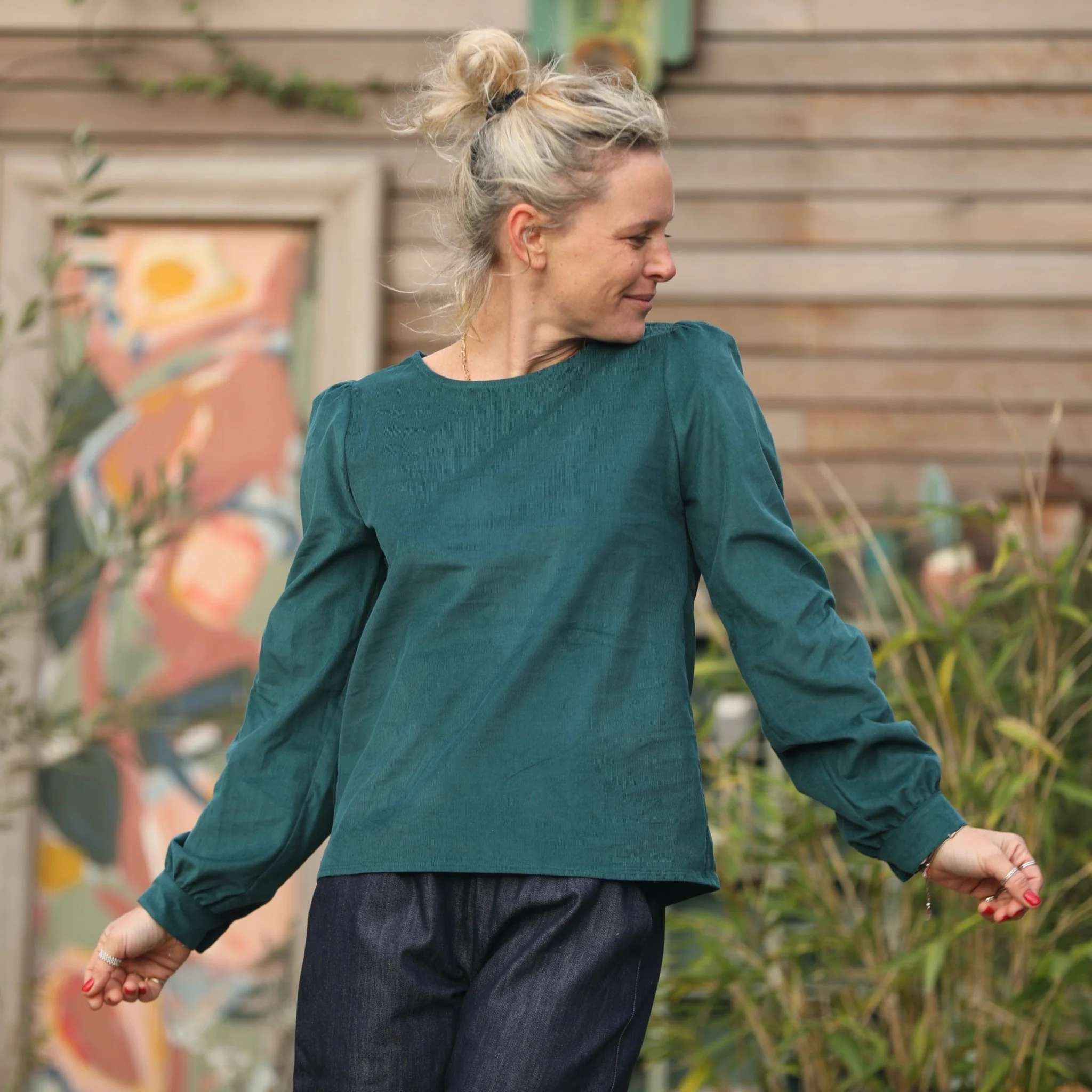 Blouse Amarante - velours milleraies vert émeraude