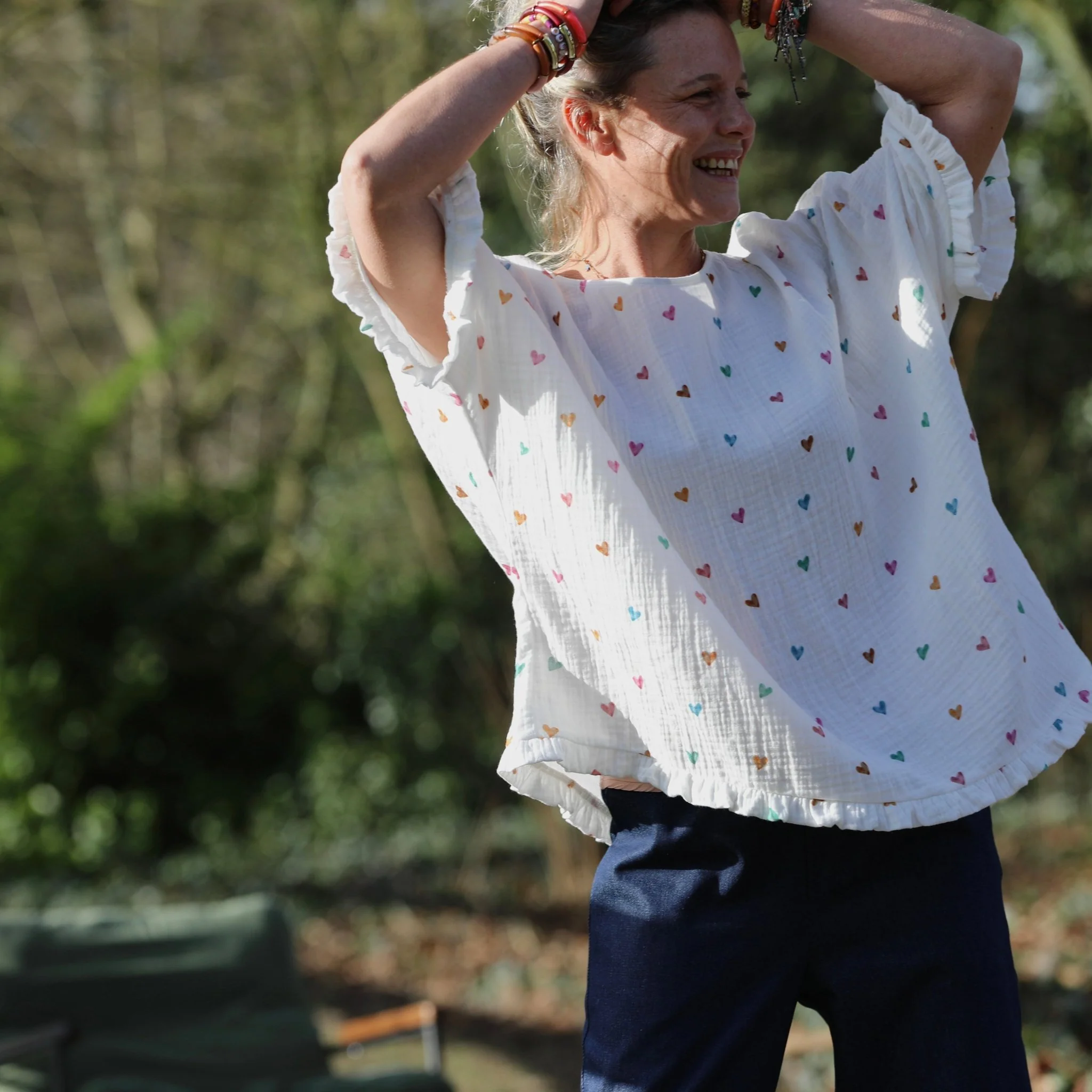 Blouse Annette - Double gaze de coton “Petits Cœurs d’Été” - Image 5