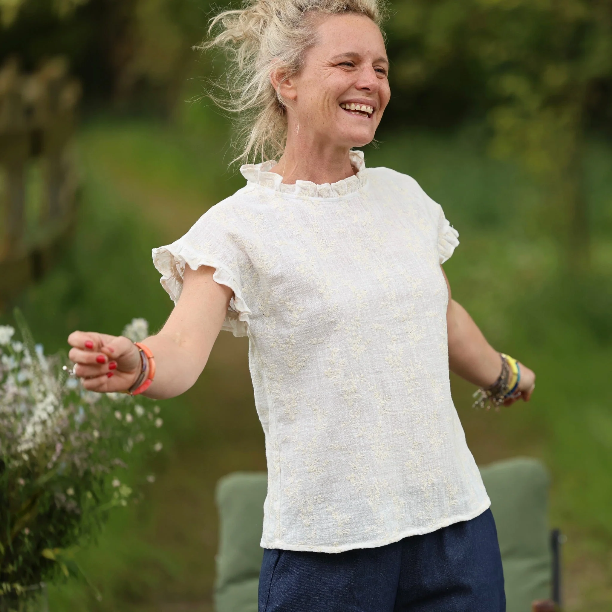 Blouse Camélia – Coton flammé brodé ivoire - Image 3