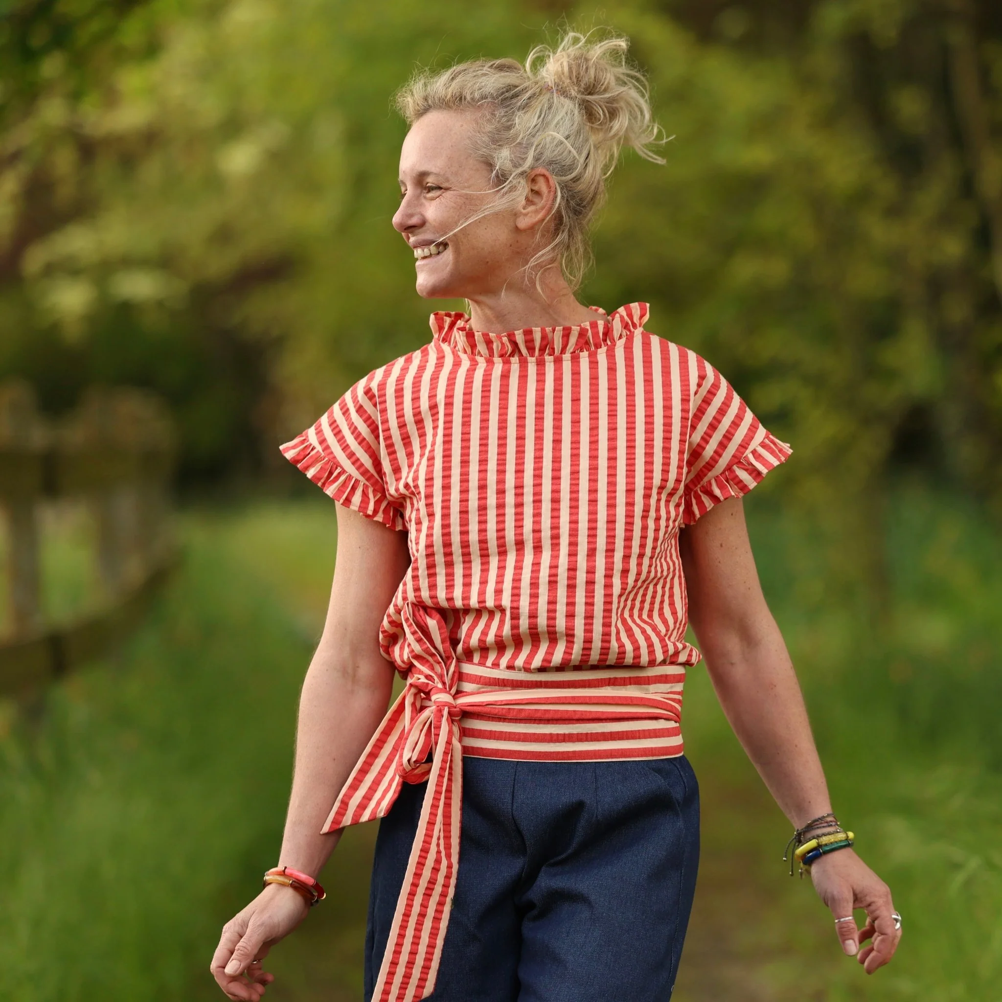 Blouse Camélia – Seersucker rayé rouge orangé - Image 6