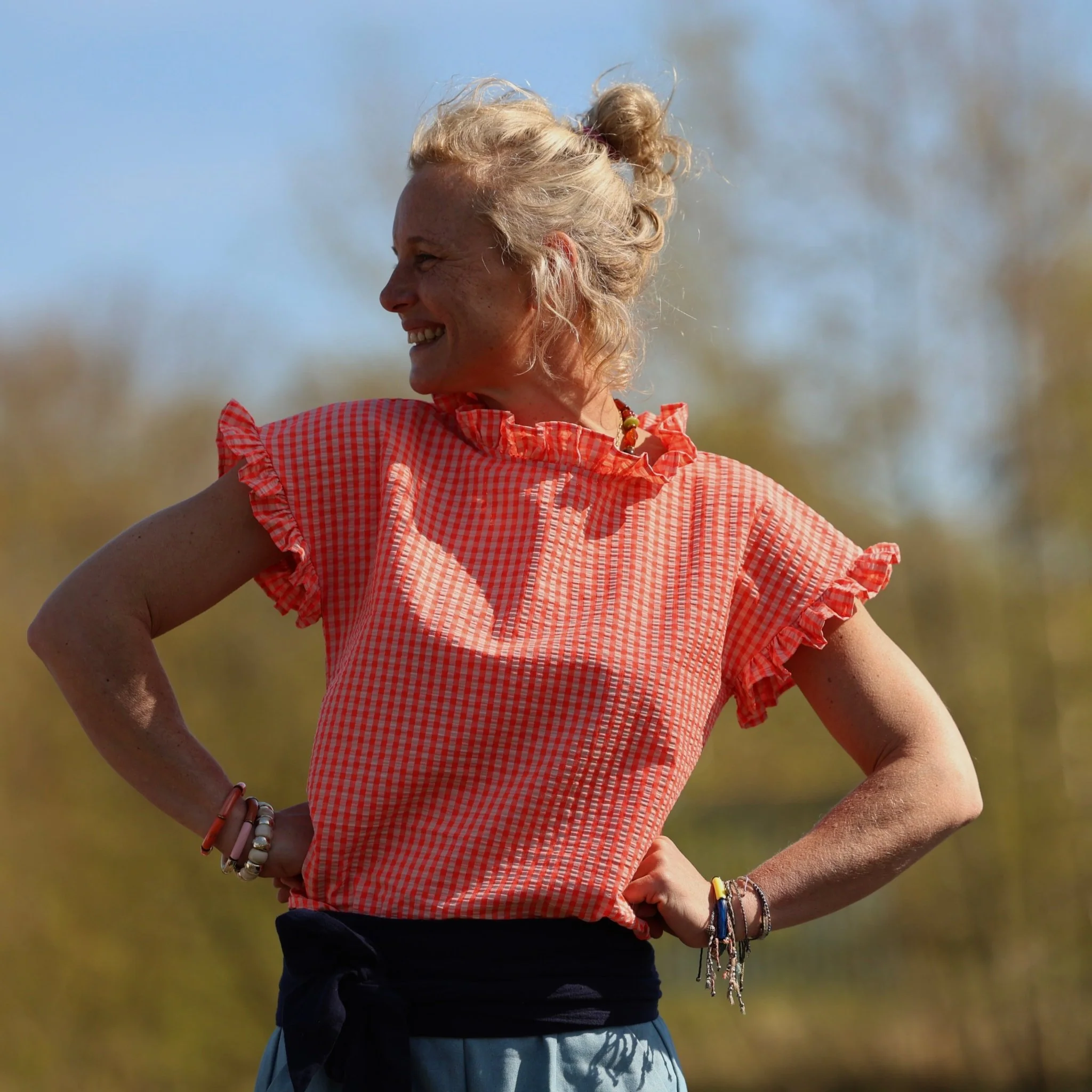 Blouse Camélia – Seersucker vichy fluo - Image 3