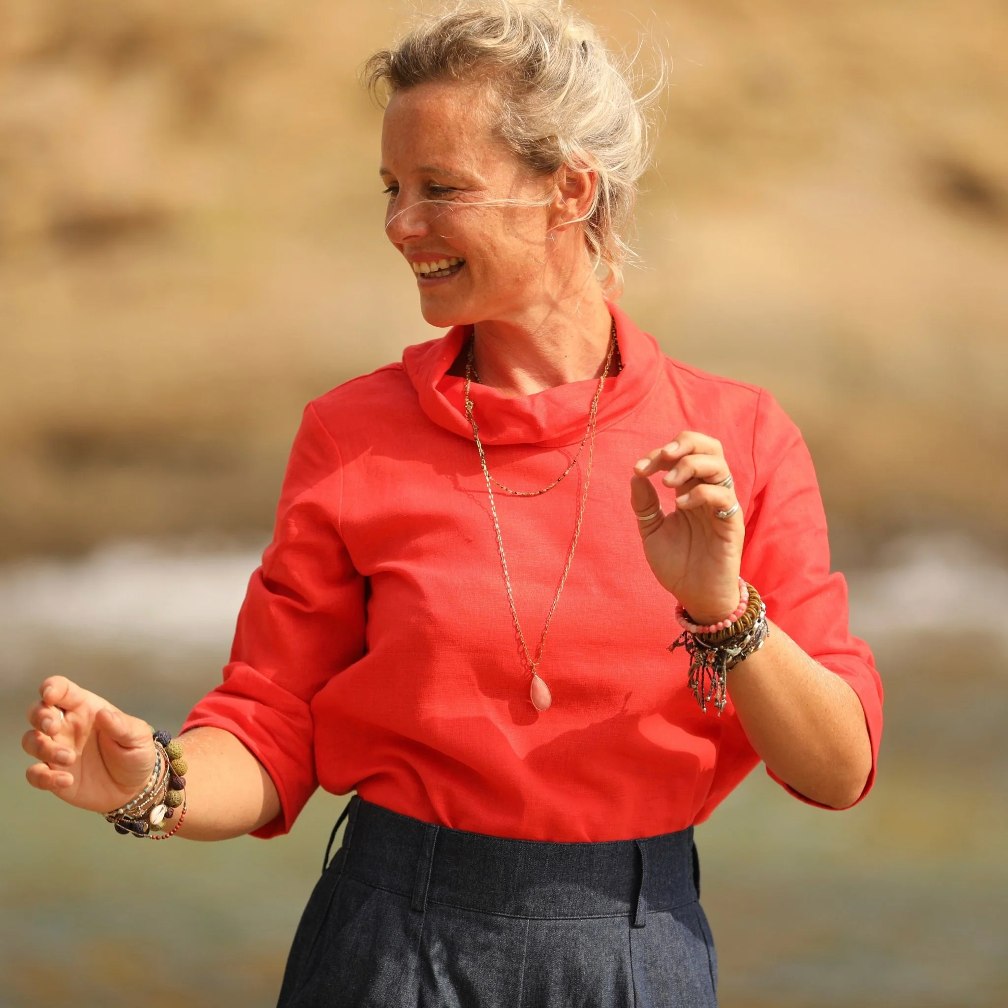 Blouse Catherine en lin/coton orange crépuscule