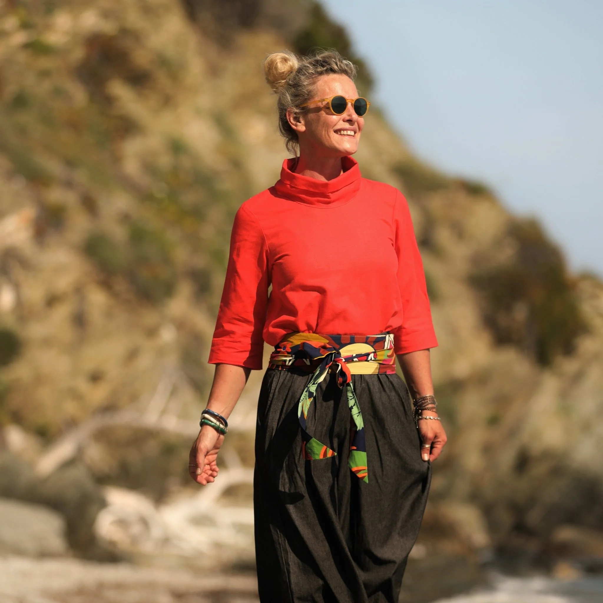 Blouse Catherine en lin/coton orange crépuscule - Image 5